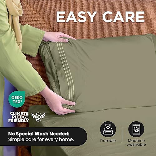 Miniatura 8 de Royale Linens - Sábanas de cama Queen de 4 piezas - Juego de ropa de cama de microfibra cepillada suave de 1800 hilos 1 sábana bajera, 1 sábana