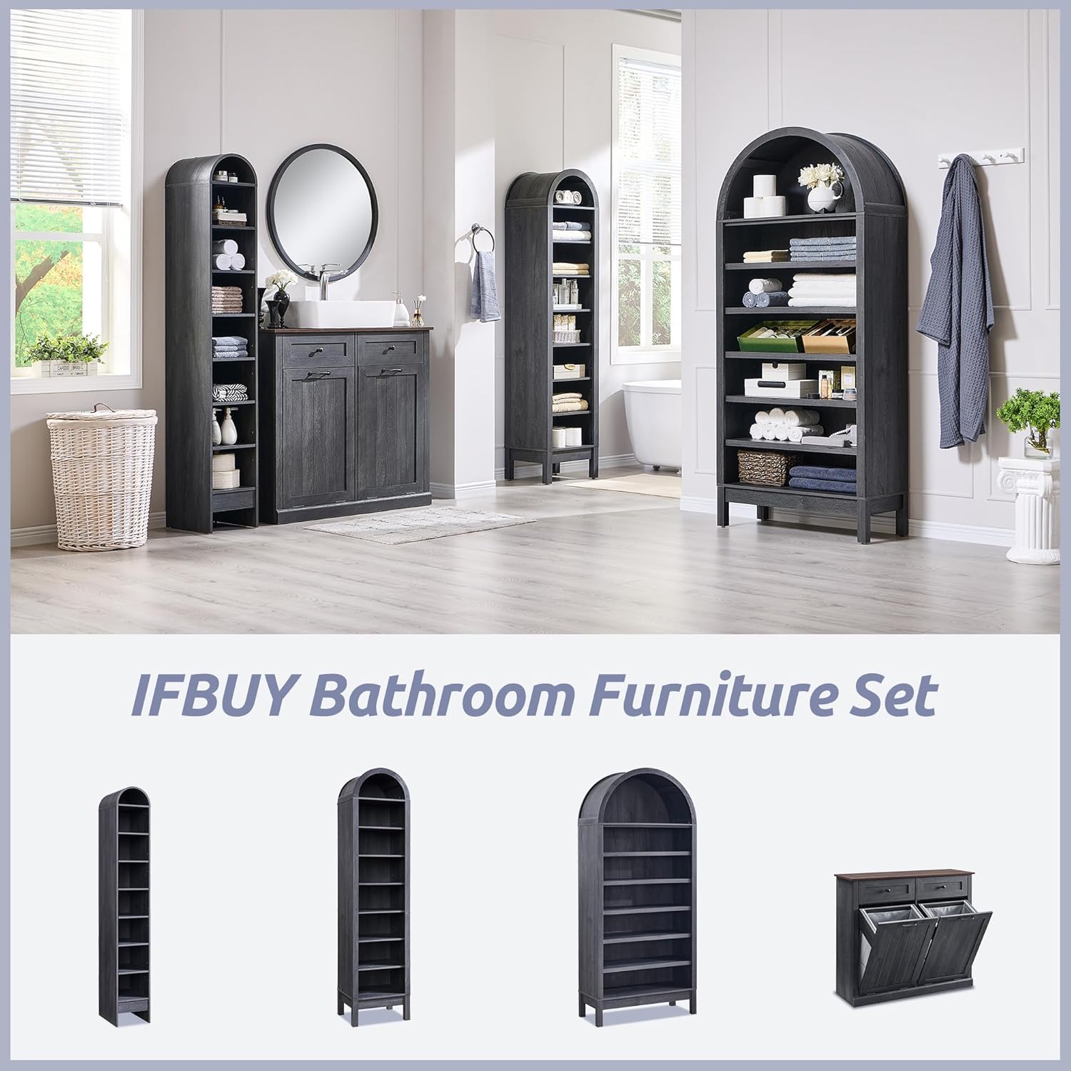 IFBUY 71" Tall Arched Shoe Cabinet, 8 Tiers Shoe Storage Cabinet, Freestanding Wooden Shoe Rack with Adjustable Shelves, Shoe Closet Shelf Organizer for Entryway, Hallway, Living Room-Dark Grey