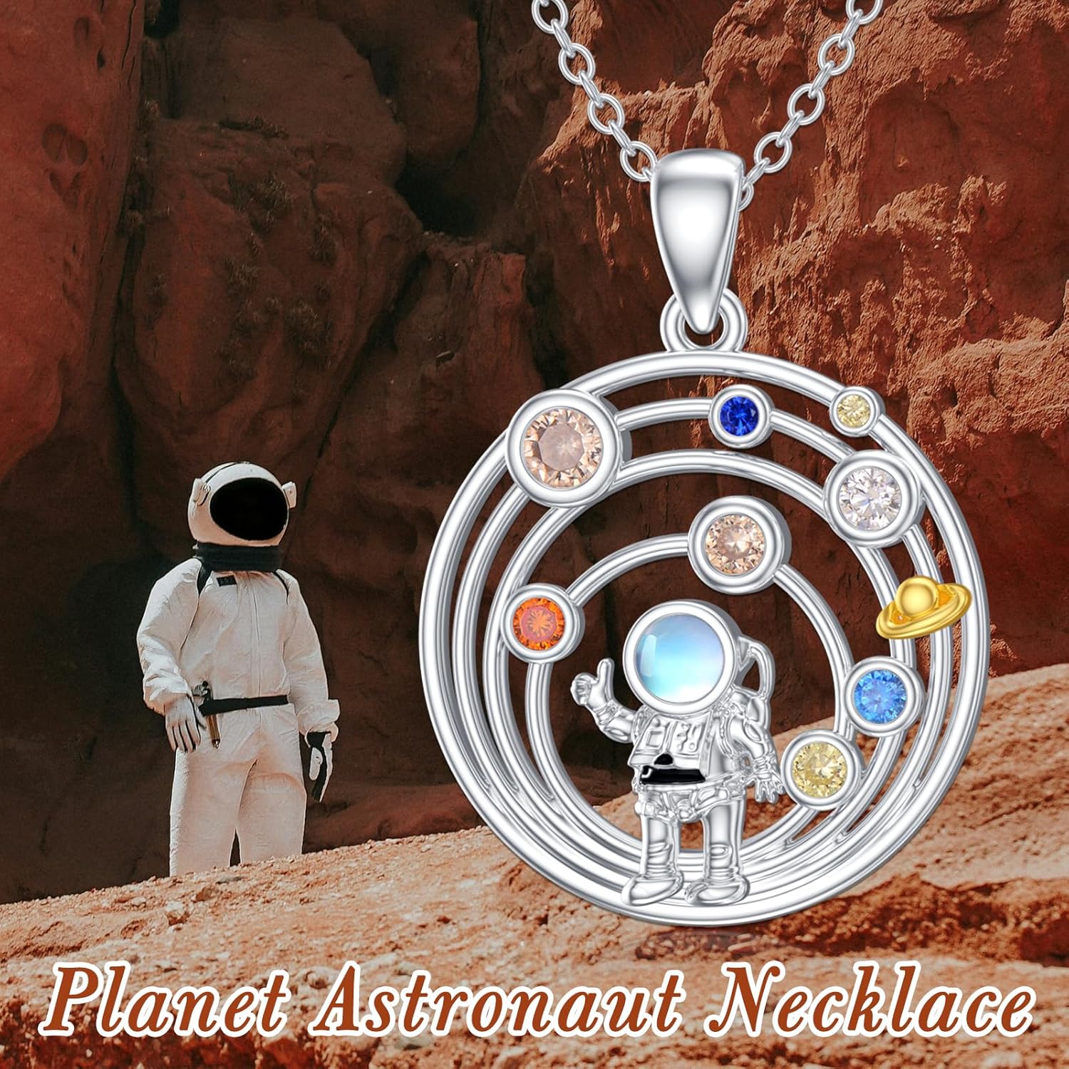 PROESS Sterling Silver Astronaut Necklace for Women Solar System Necklace, Space Pendant Necklace for BIrthday Christmas Jewelry Gift - Image 6