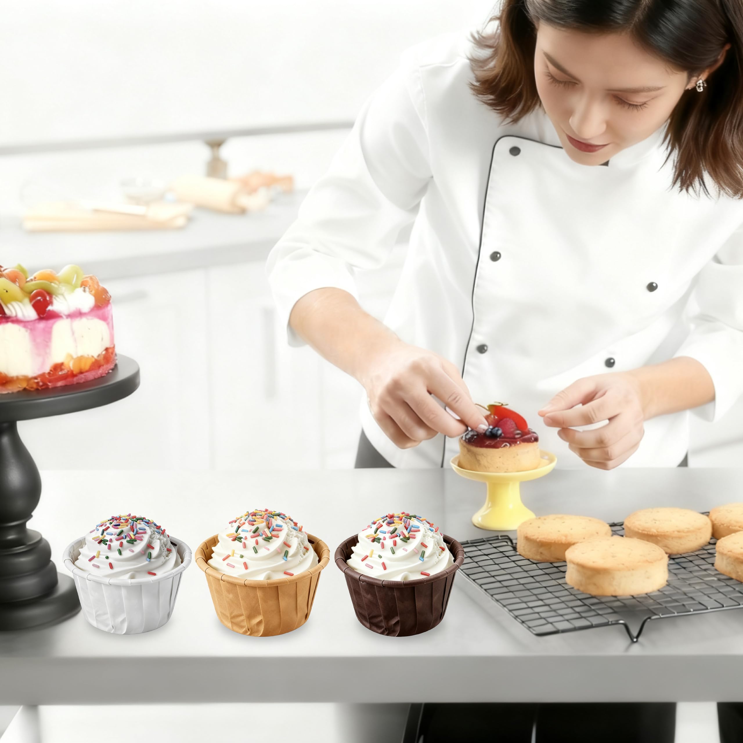 150 Pcs moldes de papel para muffins, capacillos para cupcakes, moldes para cupcakes y muffins, para bodas, Halloween, cumpleaños y fiestas navideñas (blanco) - 5