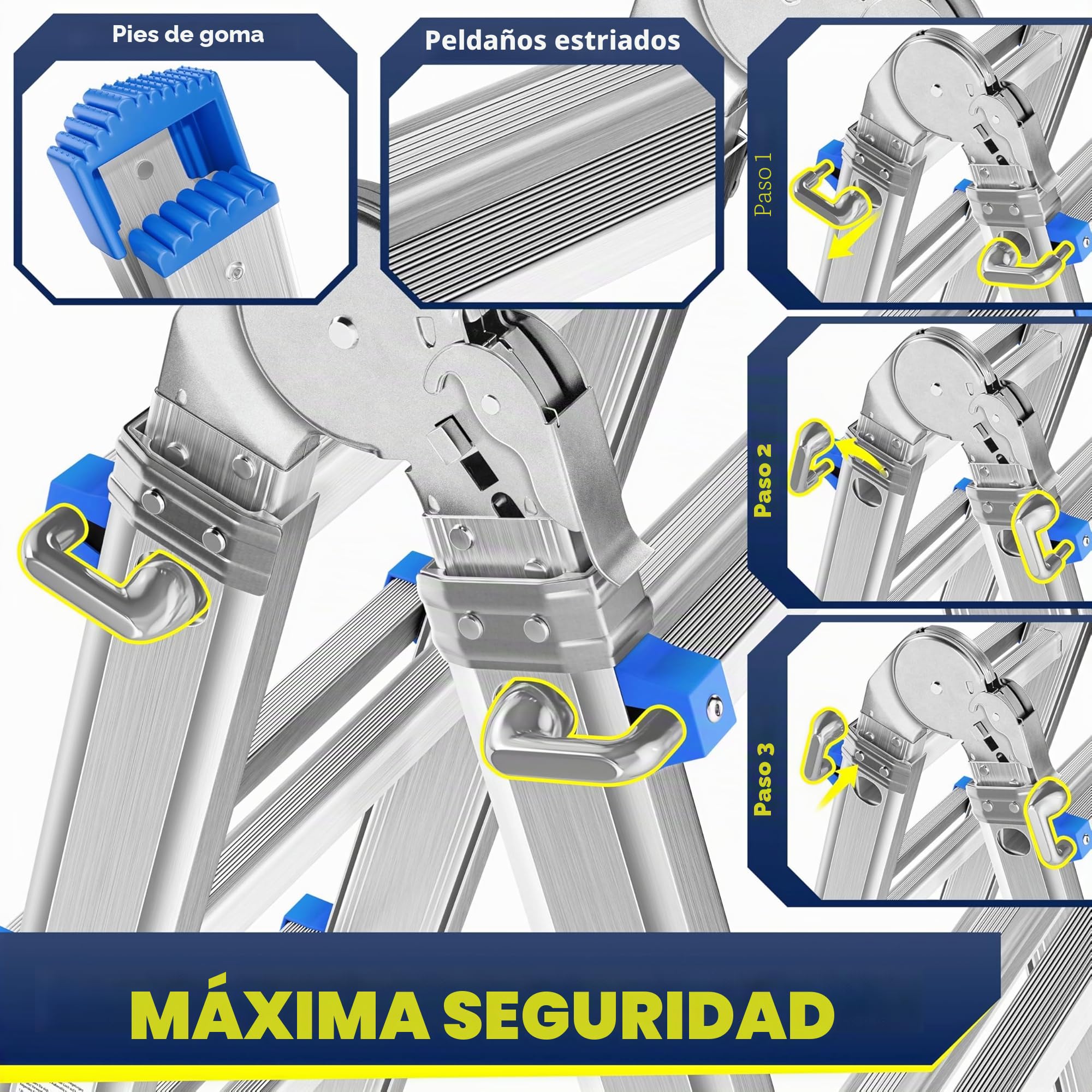 MASKO® Escalera de Aluminio multifunción 5,10m 4x5 peldaños Escalera telescópica ✓ Escalera multifunción ✓ Escalera Plegable Escalera de Caballete Escalera Extensible Escalera de Tijera de Doble Cara