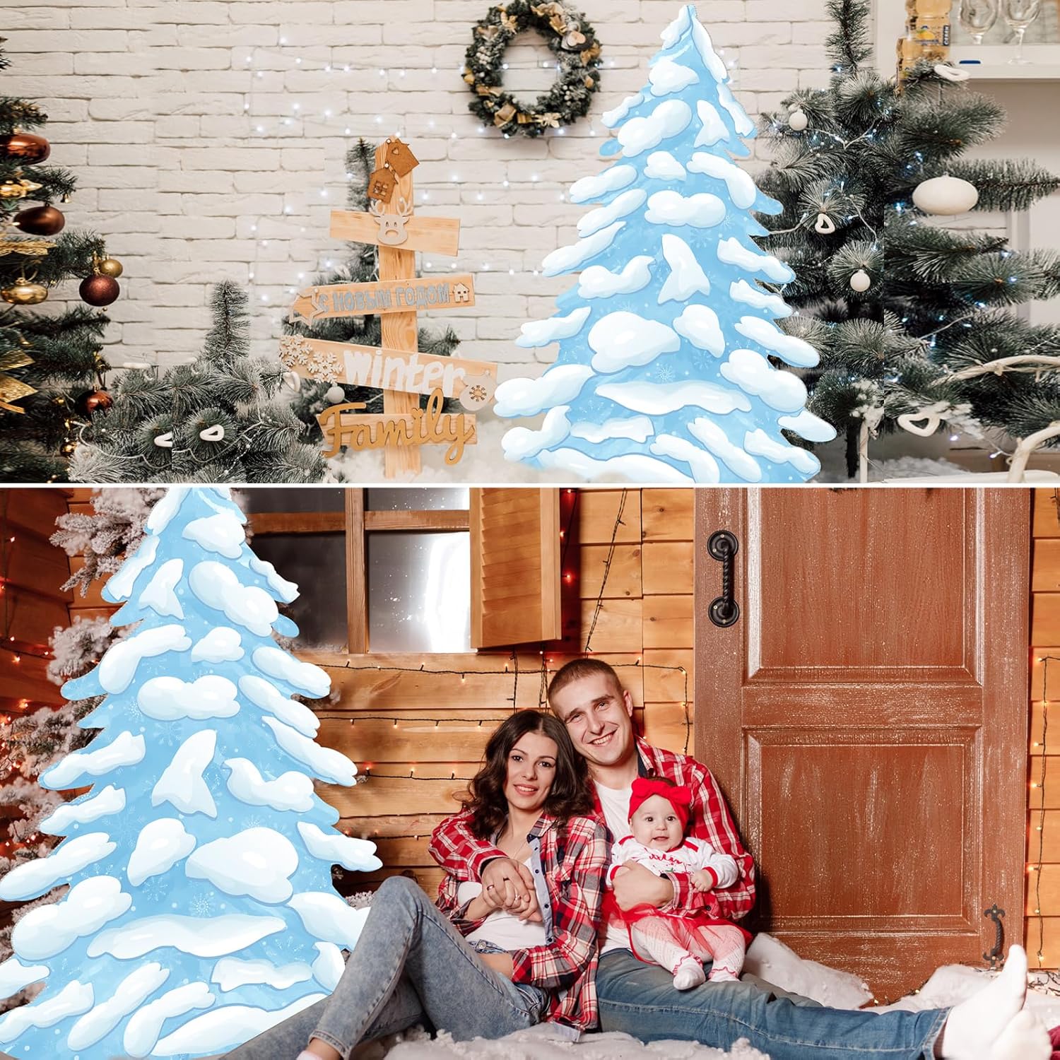 2 Pcs 4 Feet Winter Wonderland Decorations Snowy Tree Cardboard Cutout Stand up Large Winter Tree Photo Props Party Back Drops for Home Xmas Party Outdoor Decor