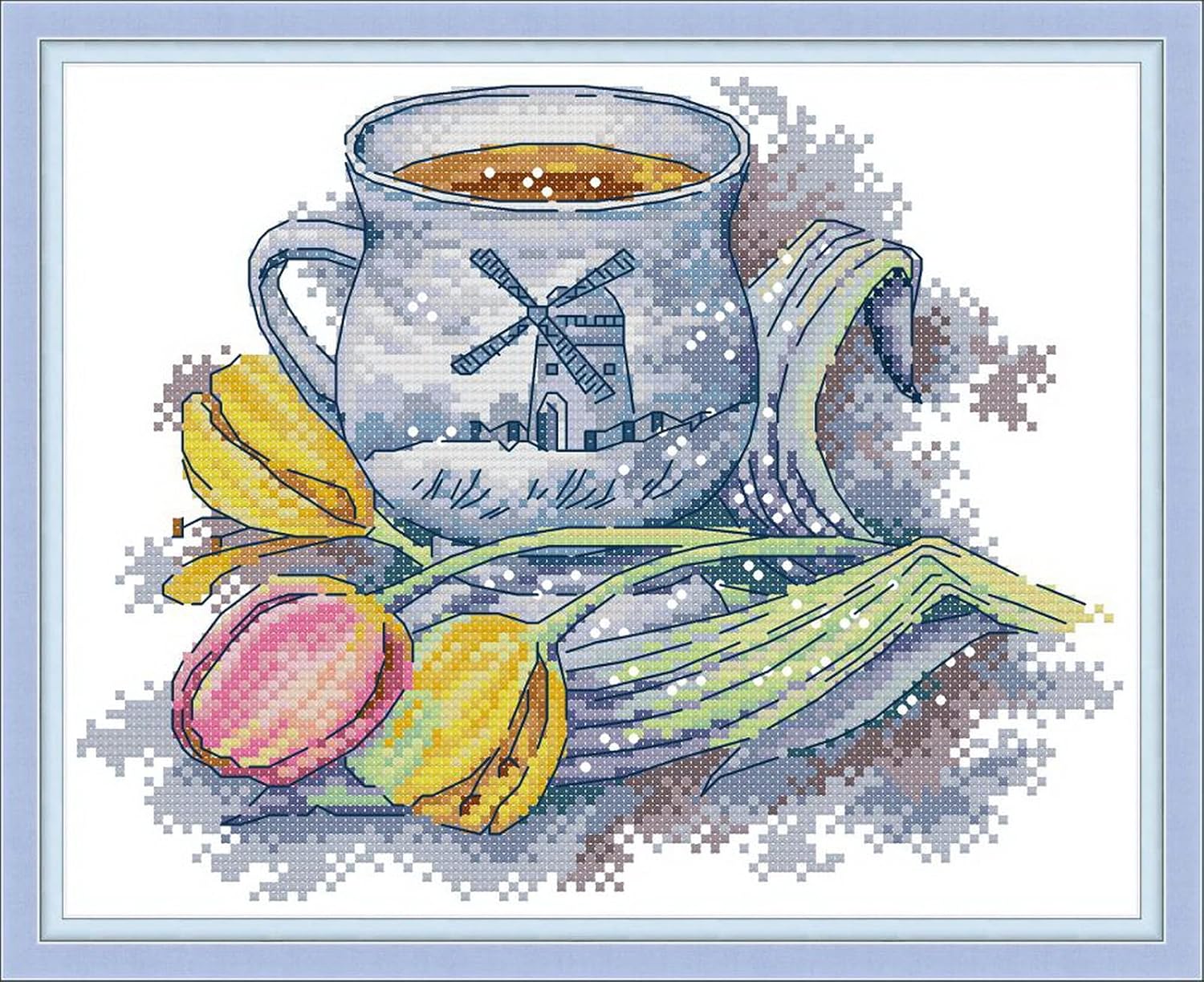 Joy Sunday Cross Stitch Kits 11CT Stamped Teacup and Cake 2 12.6"x16.9" or 34cmx24cm Easy Patterns Embroidery for Girls Crafts DMC Cross-Stitch Supplies Needlework Still Life Series : Everything Else