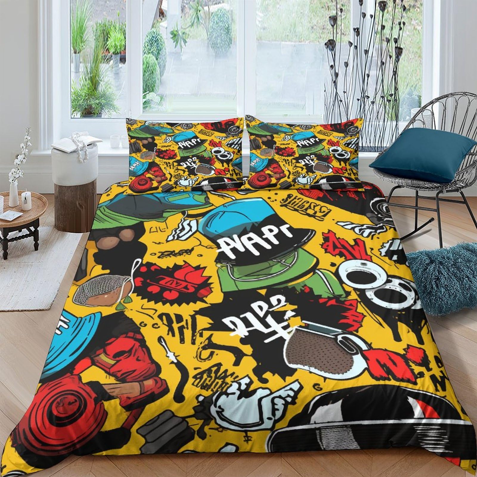 Housse de couette Graffiti 3D King en microfibre confortable avec taies d'oreiller
