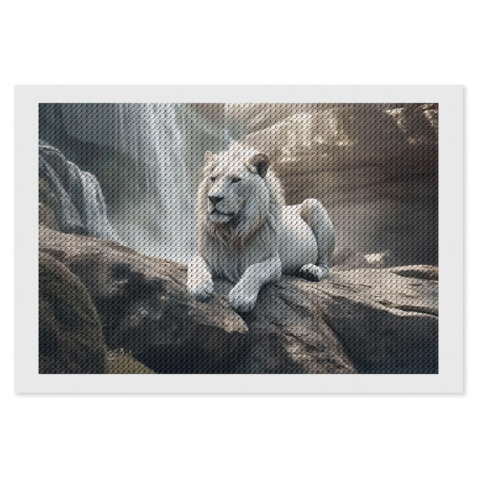Lion on Rock Diamond Art Kits for Adults, DIY 5D Diamonds Painting Kits for Beginner, Round Full Drill Diamond Dots Painting, 8"x12" Diamonds Pictures Gem Art and Crafts Wall Decor