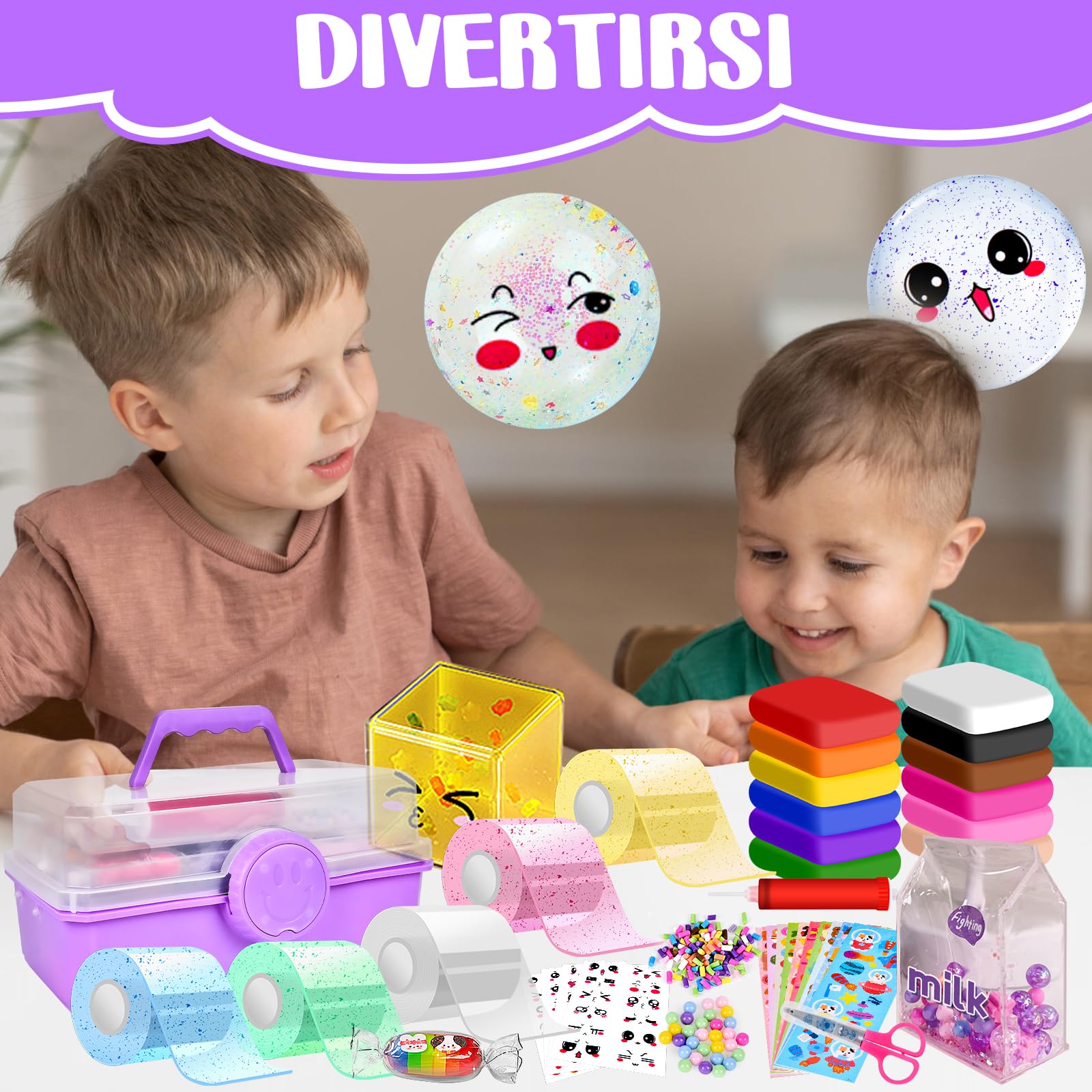 Herenear 64 Pezzi Nano Tape Bubble Kit, 5 Nano Tape + 59 Accessori Nano Bolle Soffianti, Kit Nastro Nanoband Adesivo per Bolle Soffiabili Bambini