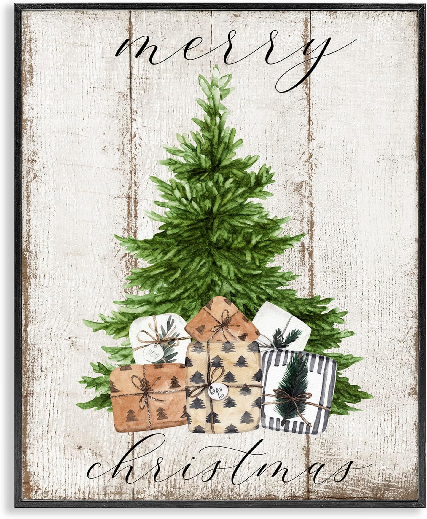 Stupell IndustriesRustic Distressed Merry Christmas Tree Illustration Deborah Brown Black Framed Wall Art, 11x14