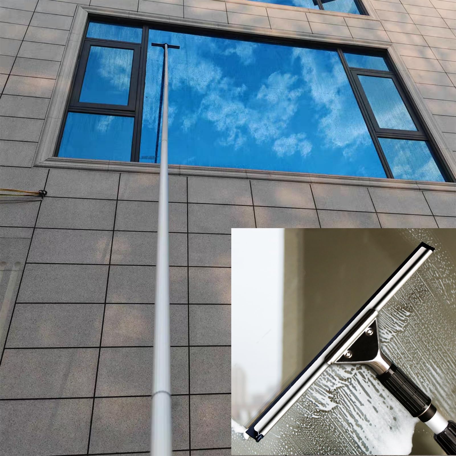 Rasqueta Limpiacristales Varilla Extensible de 15 M para Limpieza de Ventanas, Juego de Herramientas de Limpieza de Ventanas Extralargas, Limpiador de Ventanas Ajustable para Ducha, Vidrio, Puerta de