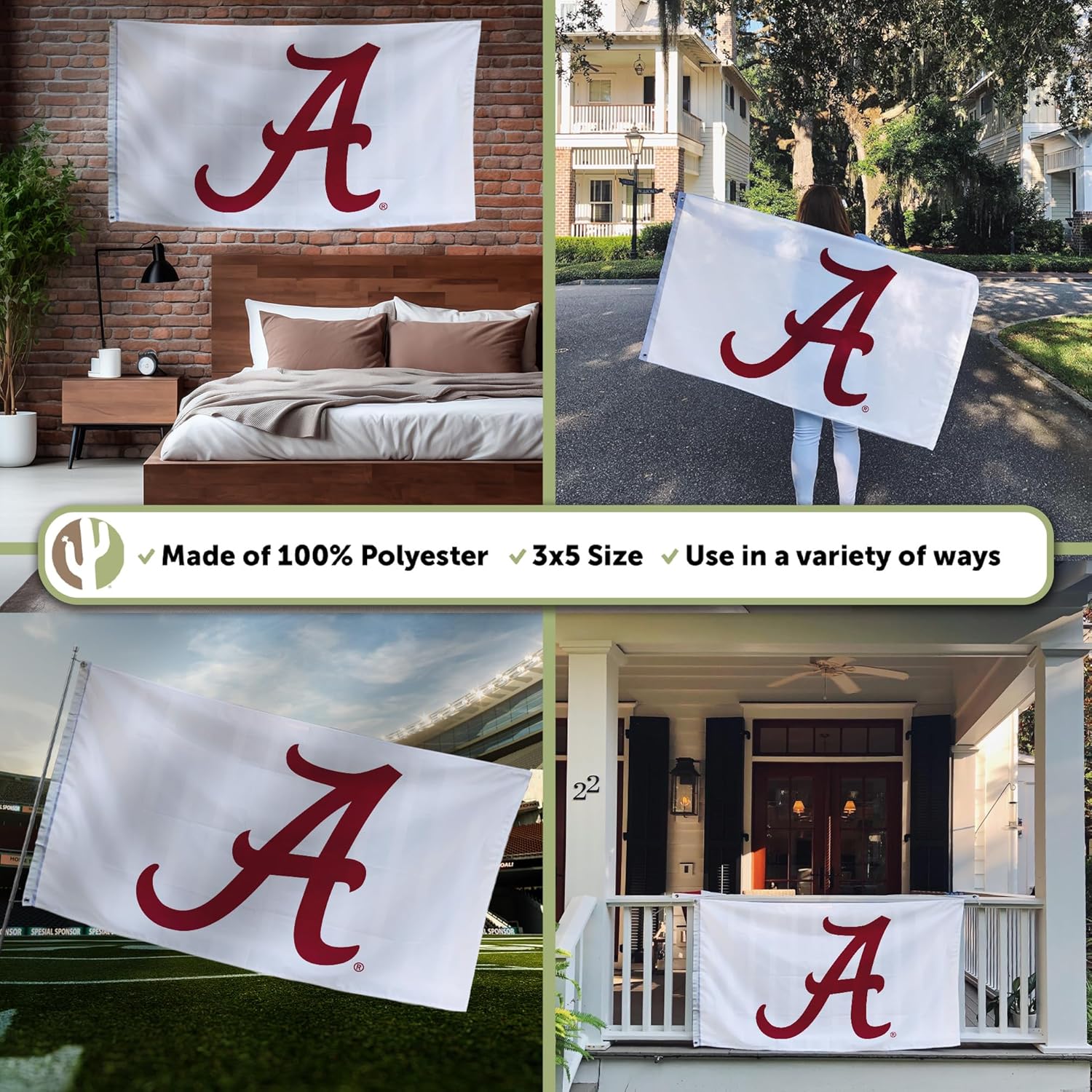 Desert Cactus The University of Alabama Flag Crimson Tide Bama UA Flags Banners 100% Polyester Indoor Outdoor 3x5 (Flag X) - Image 3