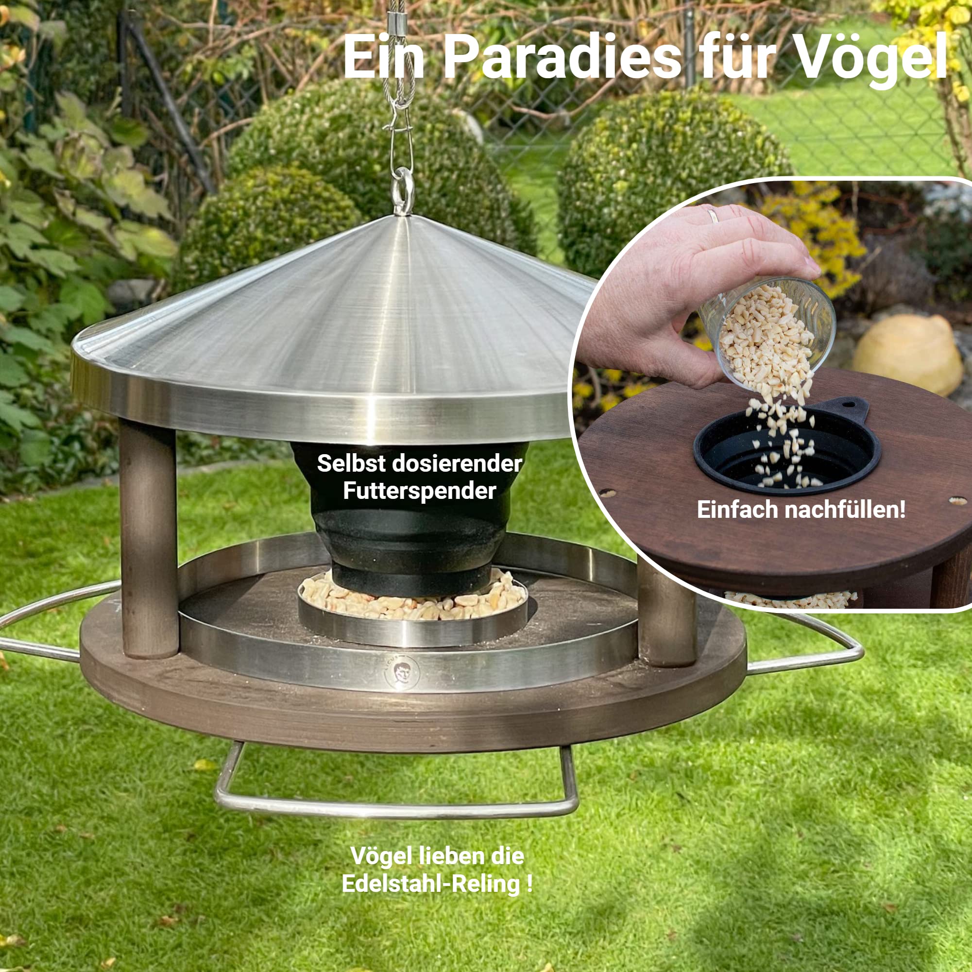 Vogelhaus zum Aufhängen wetterfest aus Edelstahl - Vogelfutterhaus - Futterhaus für Vögel hängend, Vogel Futterhaus modern - Vogelhäuschen, Vogelfutterspender Vogelfutterstation