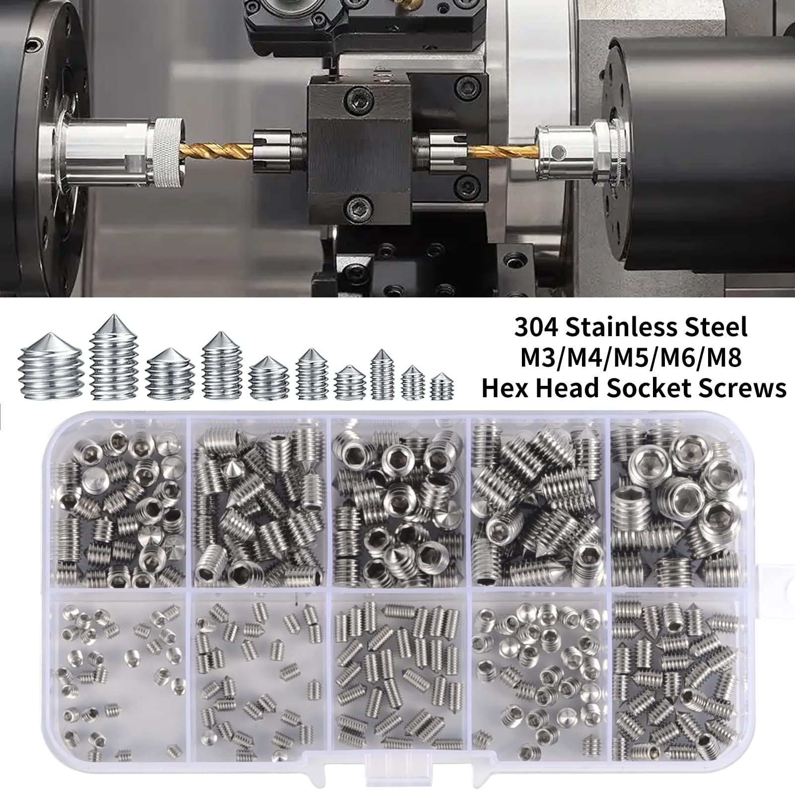 Generic 304 Rvs Hex Socket Set Schroeven Grub Schroef DIN916 M1.6 M2 M2.5 M3 M4 M5 M6 M8 M10 M12(16mm,M8 x2pcs