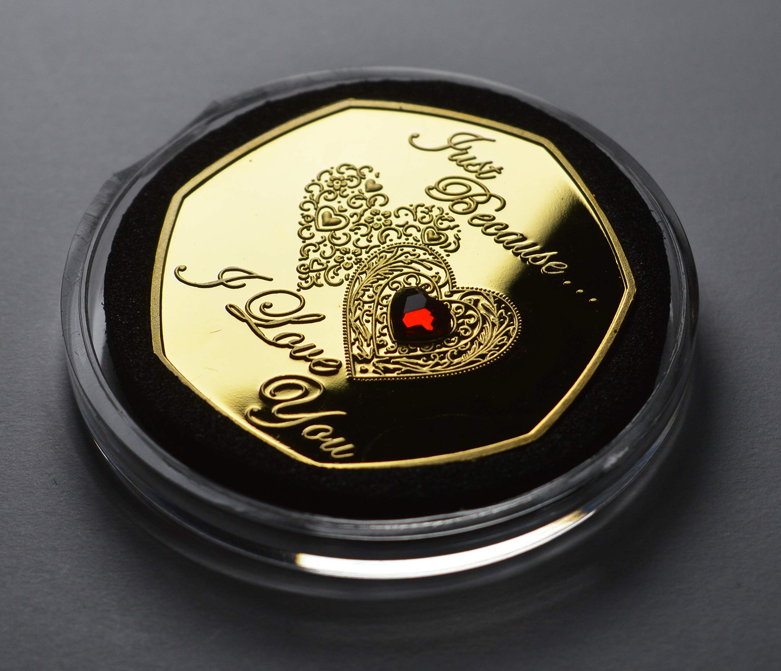 The Commemorative Coin Company 'Just Because I Love You' 24ct Gold Gemstone Commemorative in Capsule. Gift/Present Partner/Husband/Wife Boyfriend/Girlfriend Anniversary