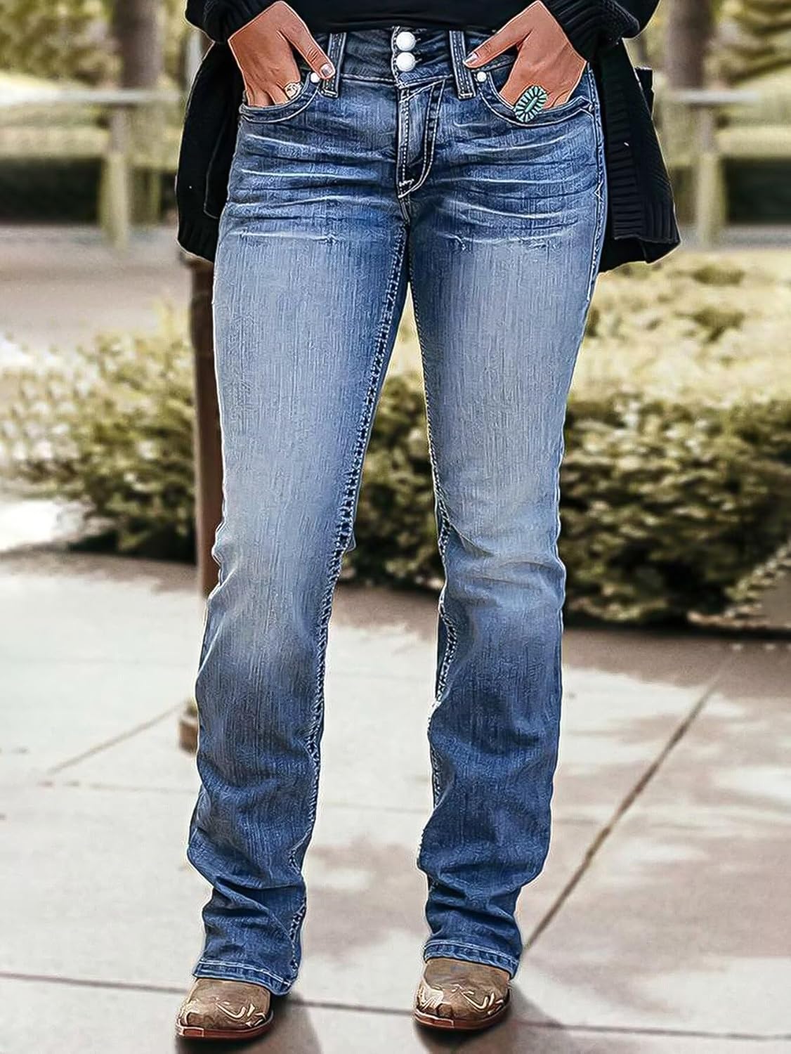 Flamingals Boot Cut Jeans for Women Mid Waist Tummy Control Trendy Flare Jeans Straight Denim Pants - Image 2