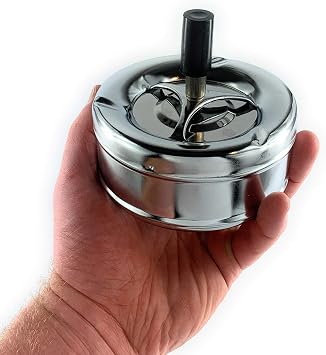 Extra Large Chrome Spinning Ashless Ashtray | Premium Windproof Outdoor Ashtray | Deep Base | Easy to Empty (Chrome)