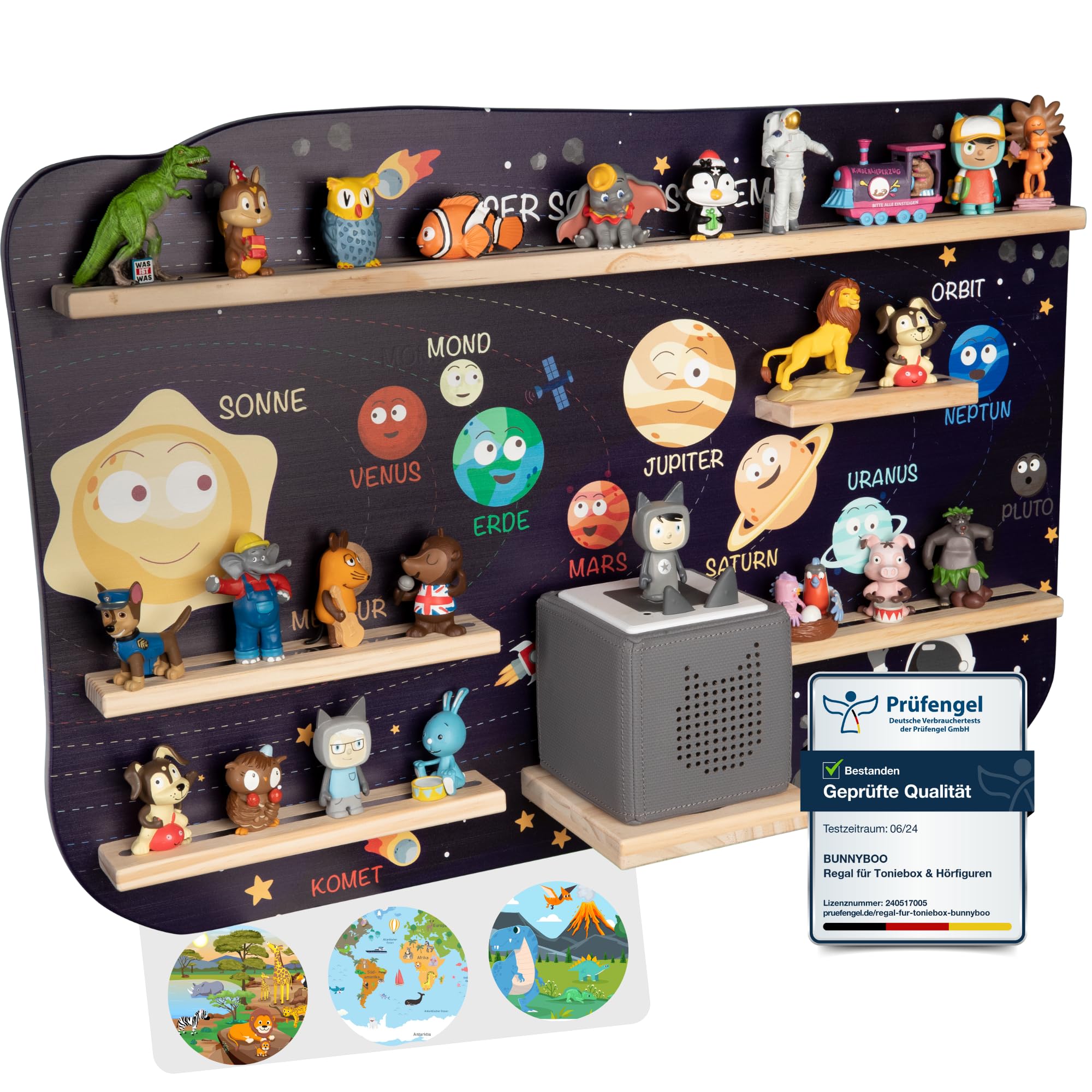 bunnyboo Toniebox Regal - für bis zu 45 Tonies - Testsieger 2024 - Magnetisches Regal für Toniebox und Figuren - geprüfte Qualität - Für Jungen und Mädchen (Astronaut)