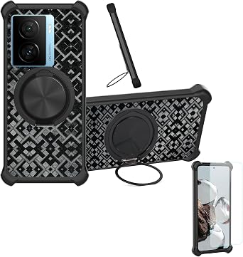 Case Compatible for Iqoo Z11 Turbo Phone Case Cover [with 1* Tempered Glass Screen Protector] Hybrid Case[360Ring Support, Magnetic] CX-16-HEI