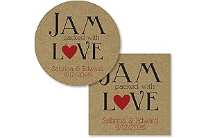 Jam Packed With Love Beautiful Wedding Favor Labels for Jam, Jelly: 216 Labels