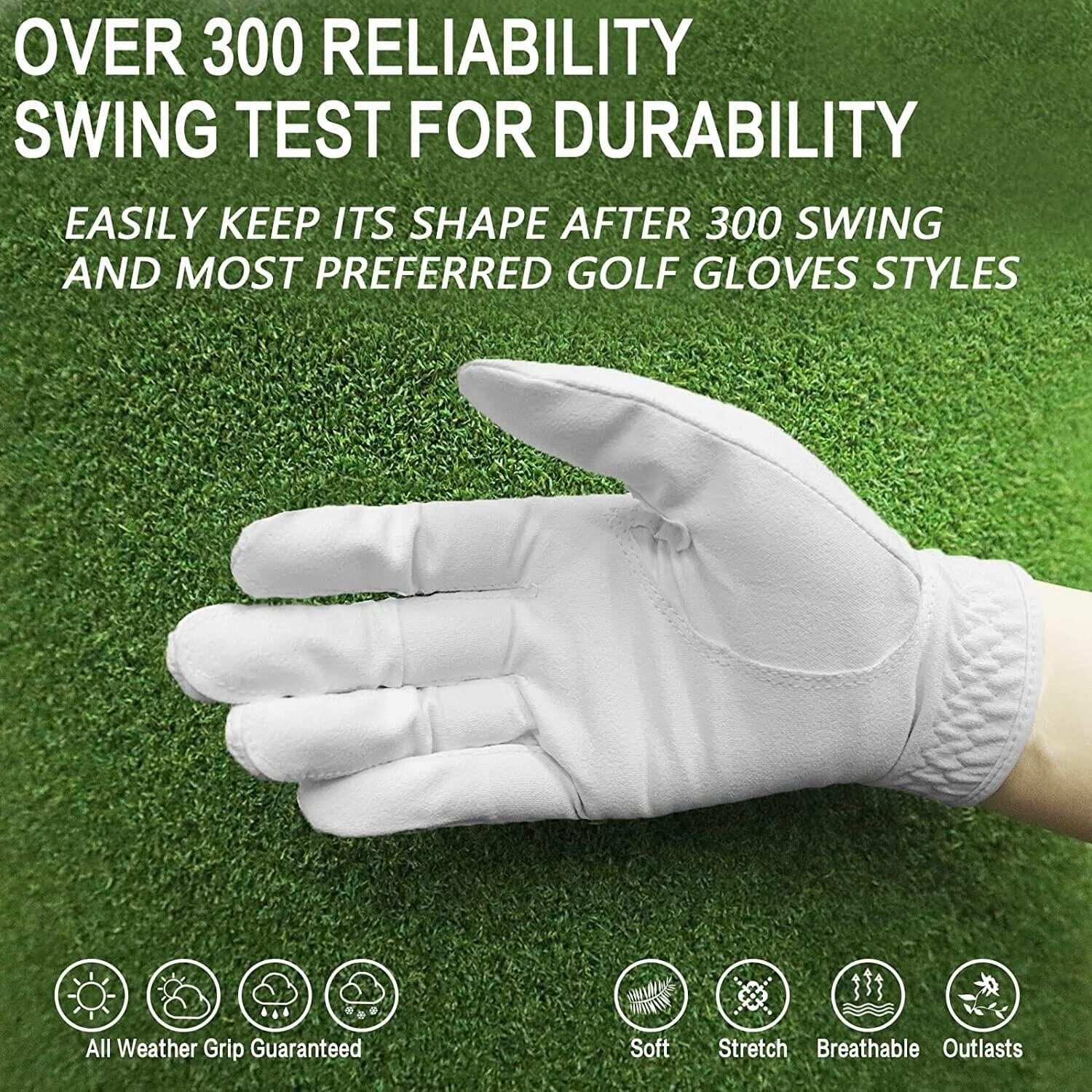 FINGER TEN Golf Gloves Ladies Right Hand All Weather Soft Rain Grip in Pair or 2 Pack - Image 3