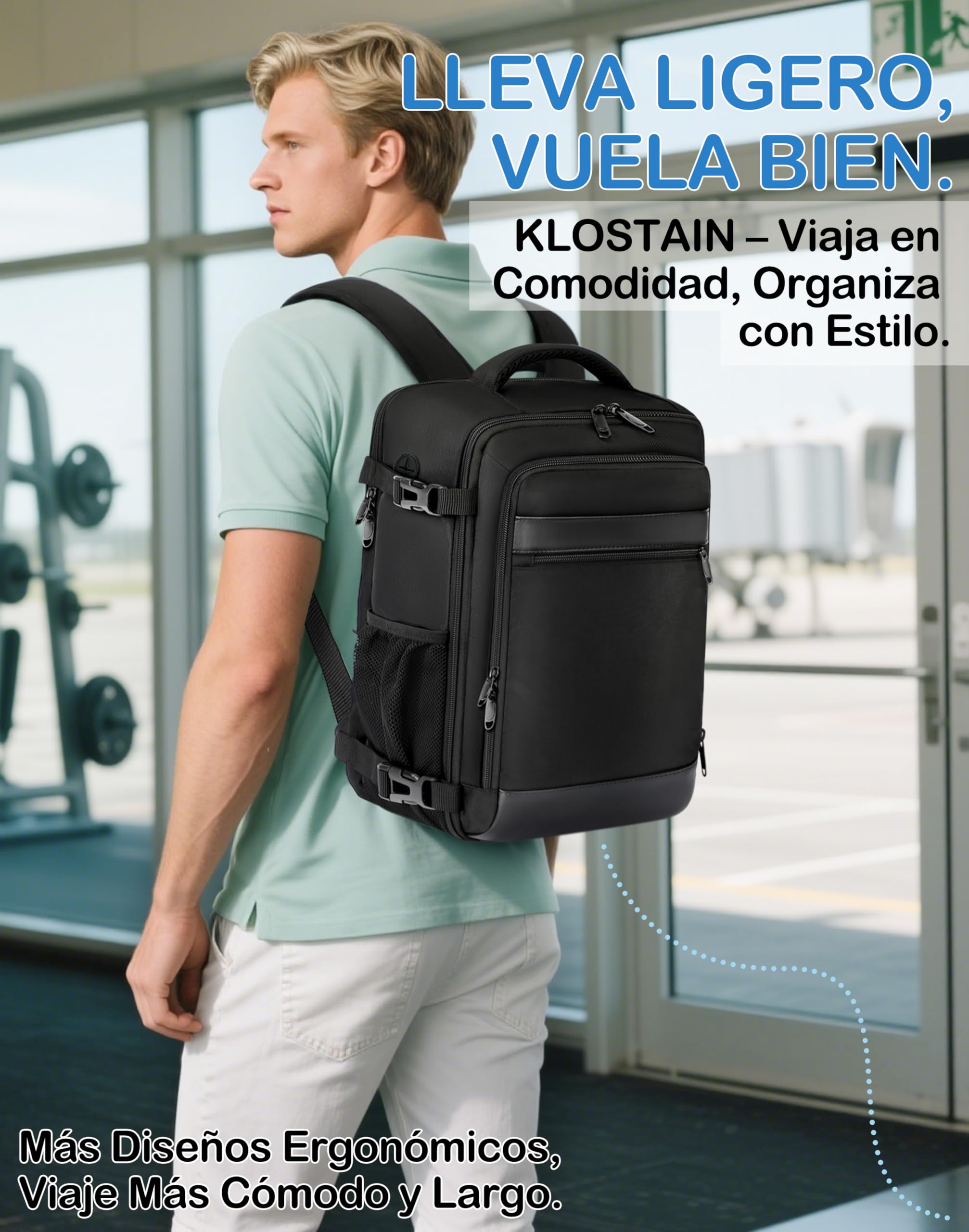 KLOSTAIN Mochila Viaje Cabina Avion 40x20x25 para Ryanair 20L Mochila Cabina Equipaje de Mano Bolso Viaje Hombre Mujer Mochilas para Portatil de 14 Pulgadas Mochila de Trabajo Escuela Negro