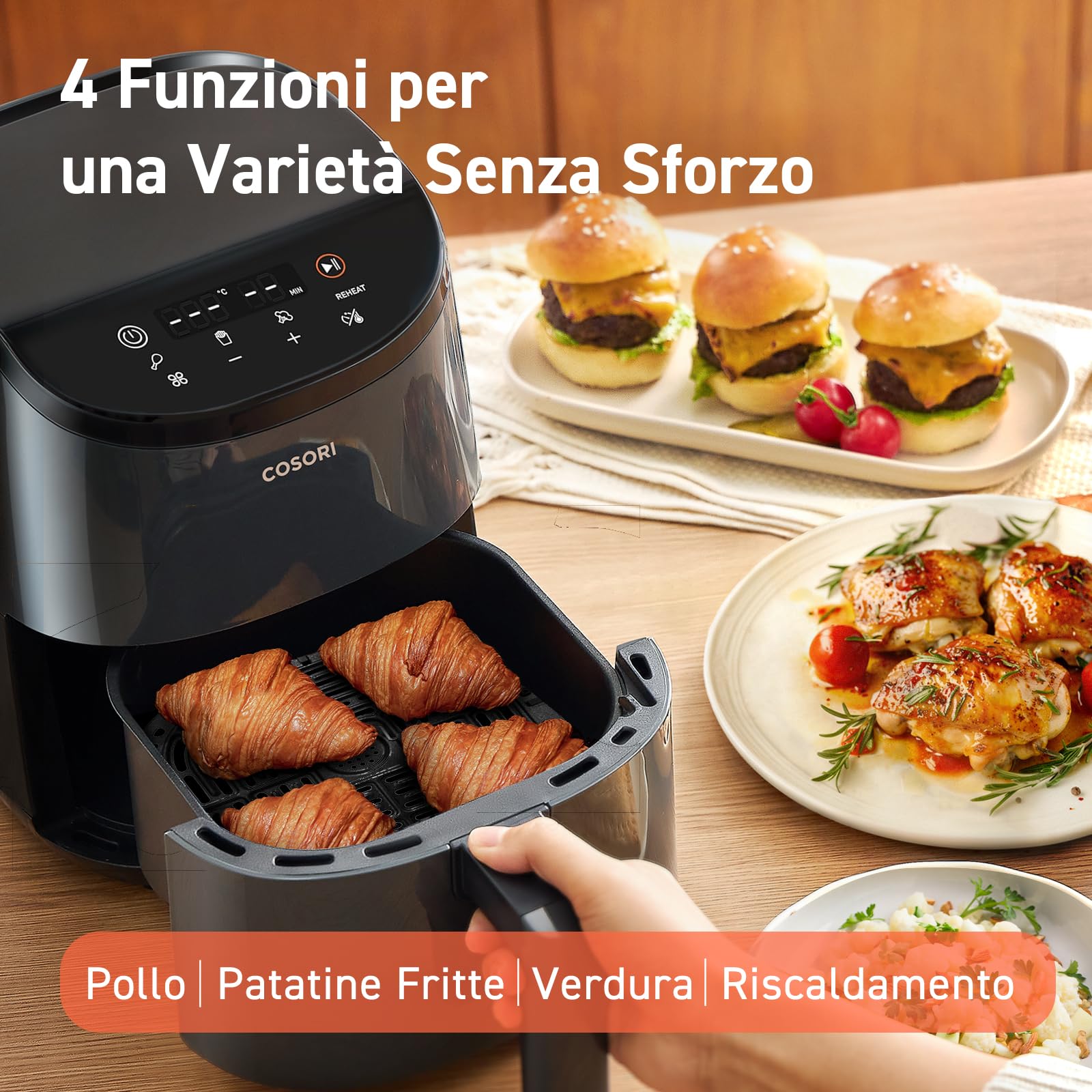 COSORI Friggitrice ad Aria 2 Litri, Air Fryer Portatile a Risparmio Energetico Con 30 Ricette Online, 4 Funzioni Con Riscaldamento, 97% Meno Olio, 75-205℃ Regolabile, Lavabile in Lavastoviglie, LI211