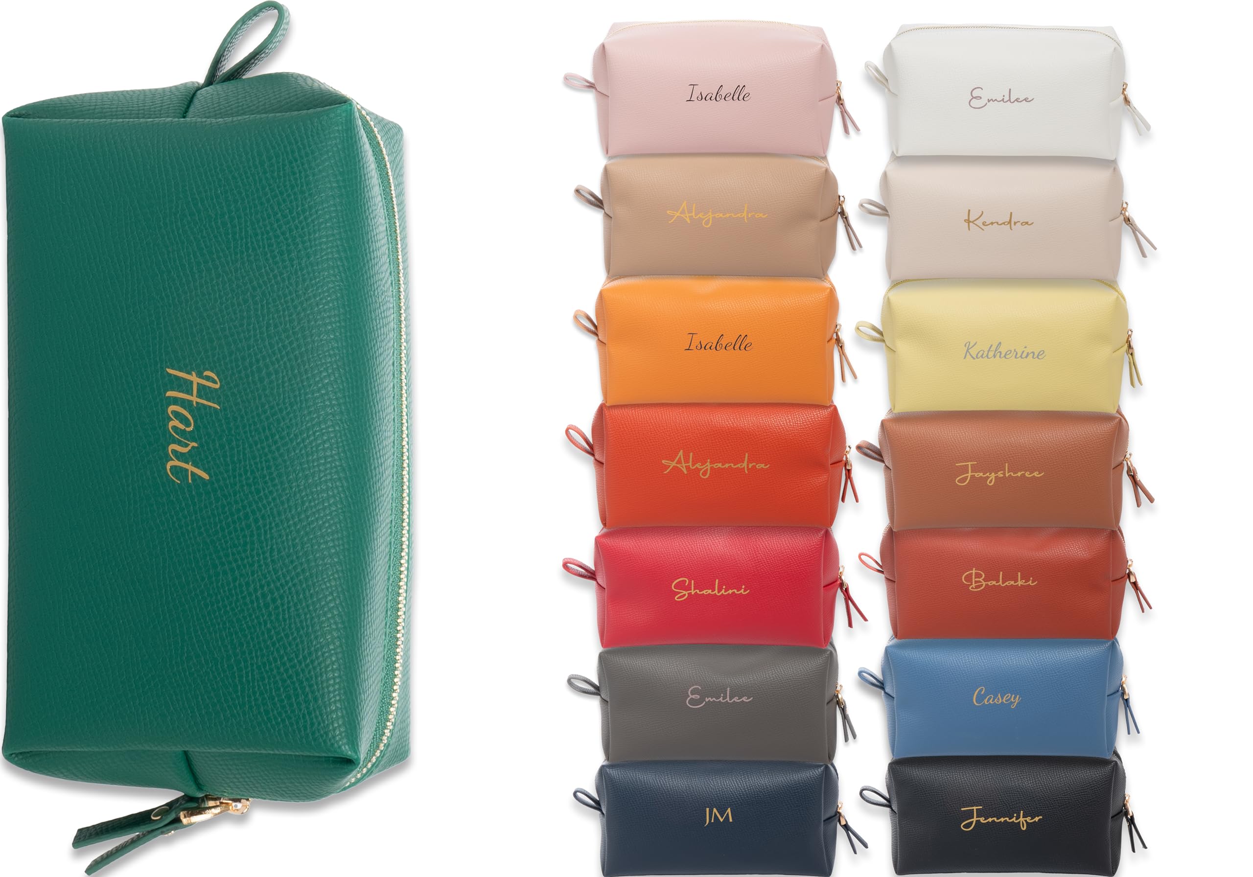 ChiaBags Personalized Bridesmaid Makeup Bag, Customized Wedding Gift, Toiletry Bag, Bridal Shower, Bachelorette (Green)