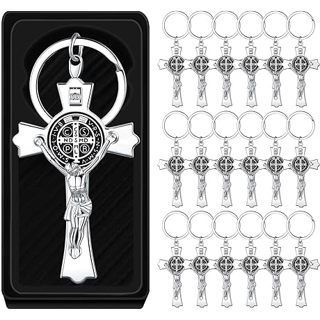 Junkin 24 Pack Catholic Keychain Crucifix Jesus Keychain Medal for Baptism Communion