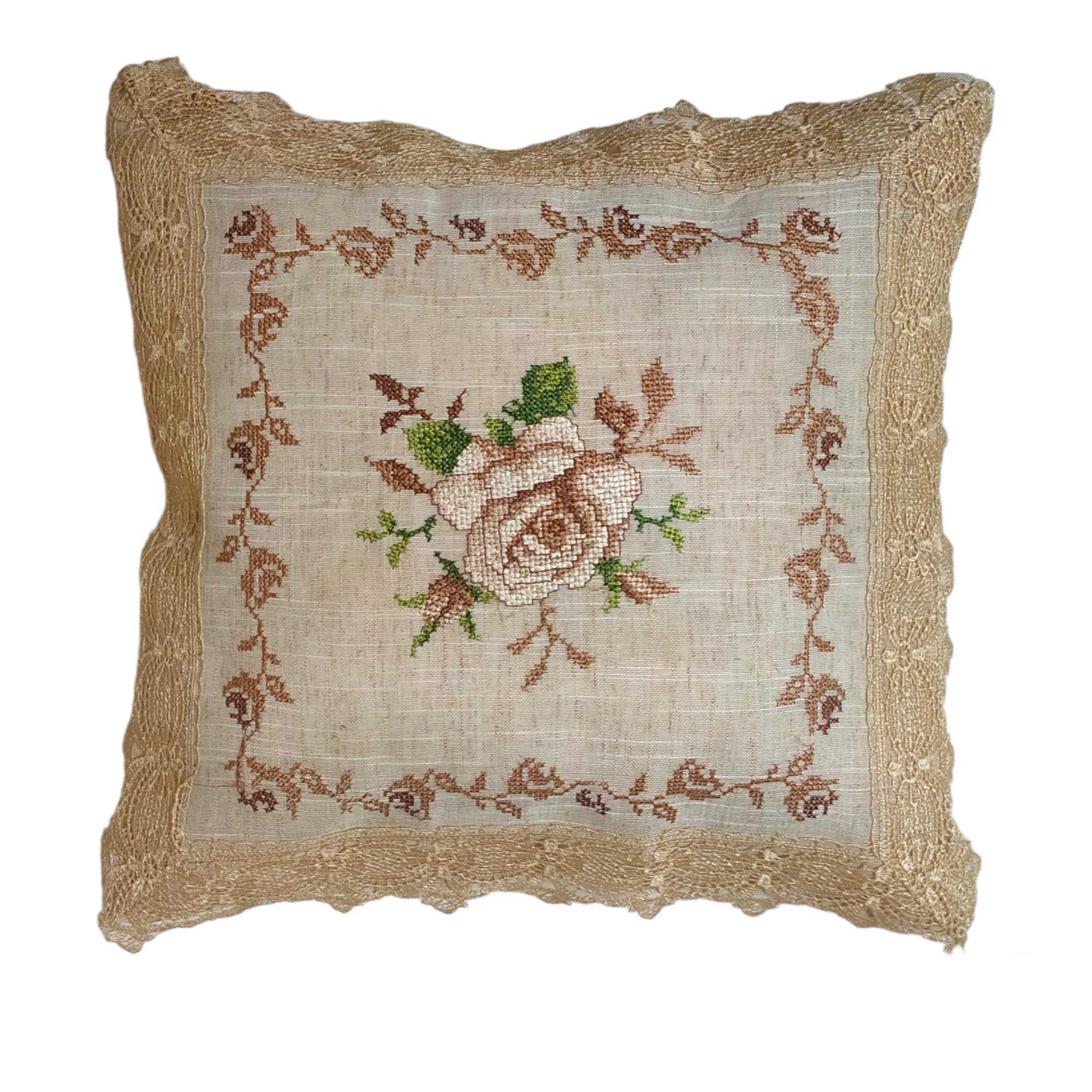 MONKDECOR Cross Stich Embroidery Cushion Cover Set of 2 Pieces (Size-16x16 Inches)- Gold Brown-picture-22