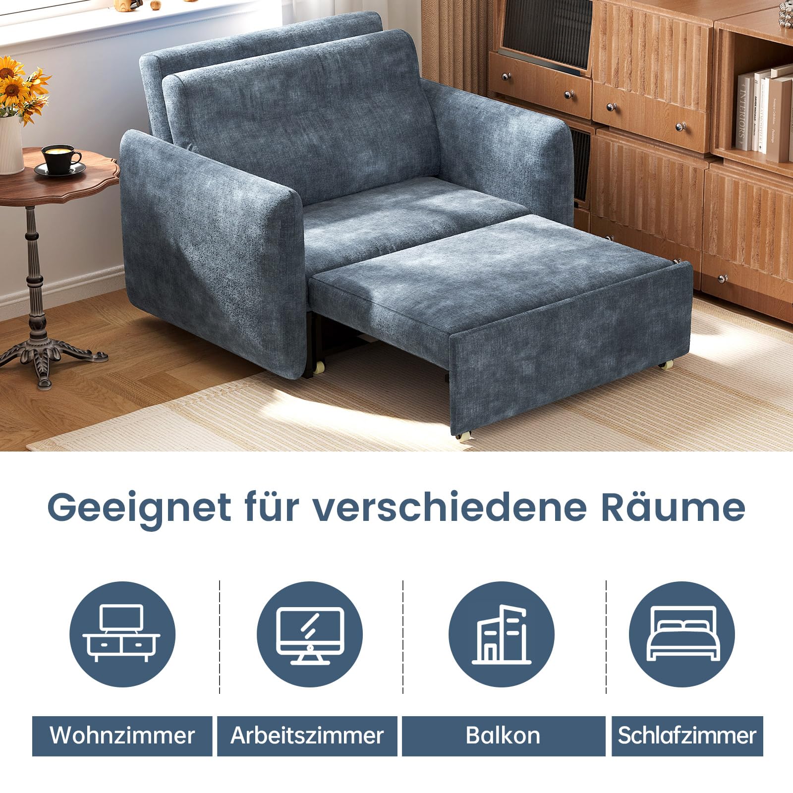 Miuuod Convertible Sleeper Sofa Bed, 2-in-1 Pull-Out Loveseat Couch, 3-in-1 Convertible Chair for Living Room, Bedroom, Apartment, Guest Room
