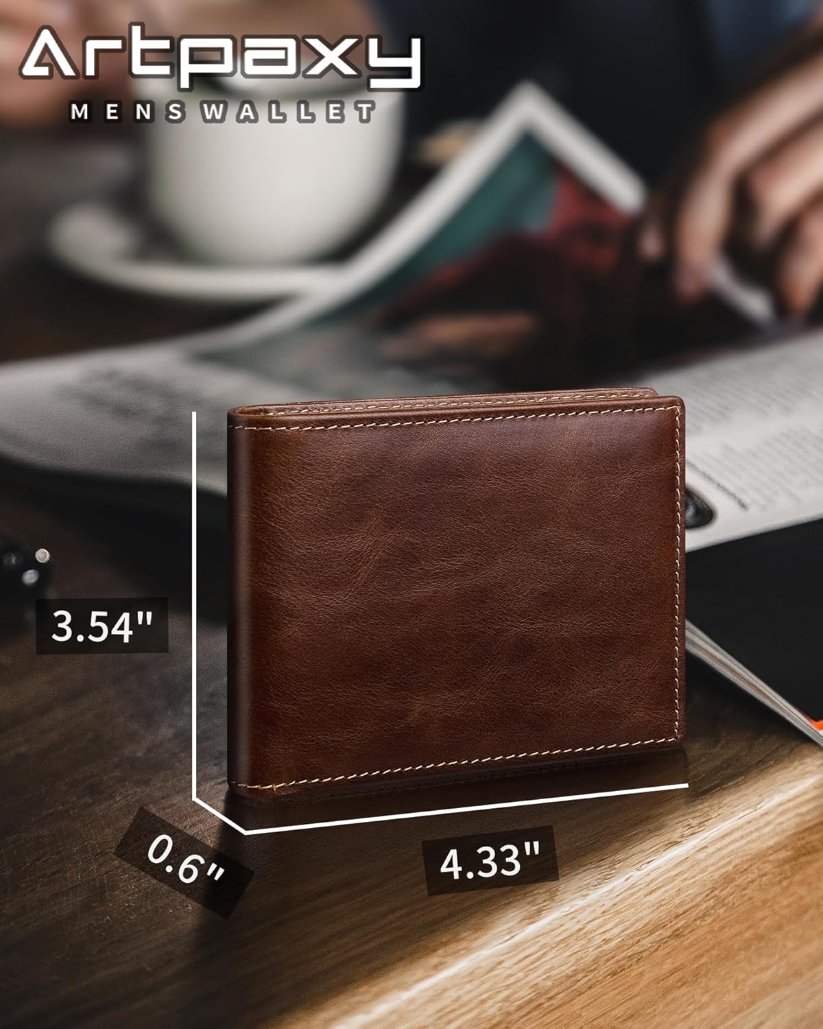 Mens Wallet Bifold Genuine Leather RFID Blocking Wallet for Men with 2 ID Windows 11 Card Holders 2 cash pockets 1 Gift Box - Image 7