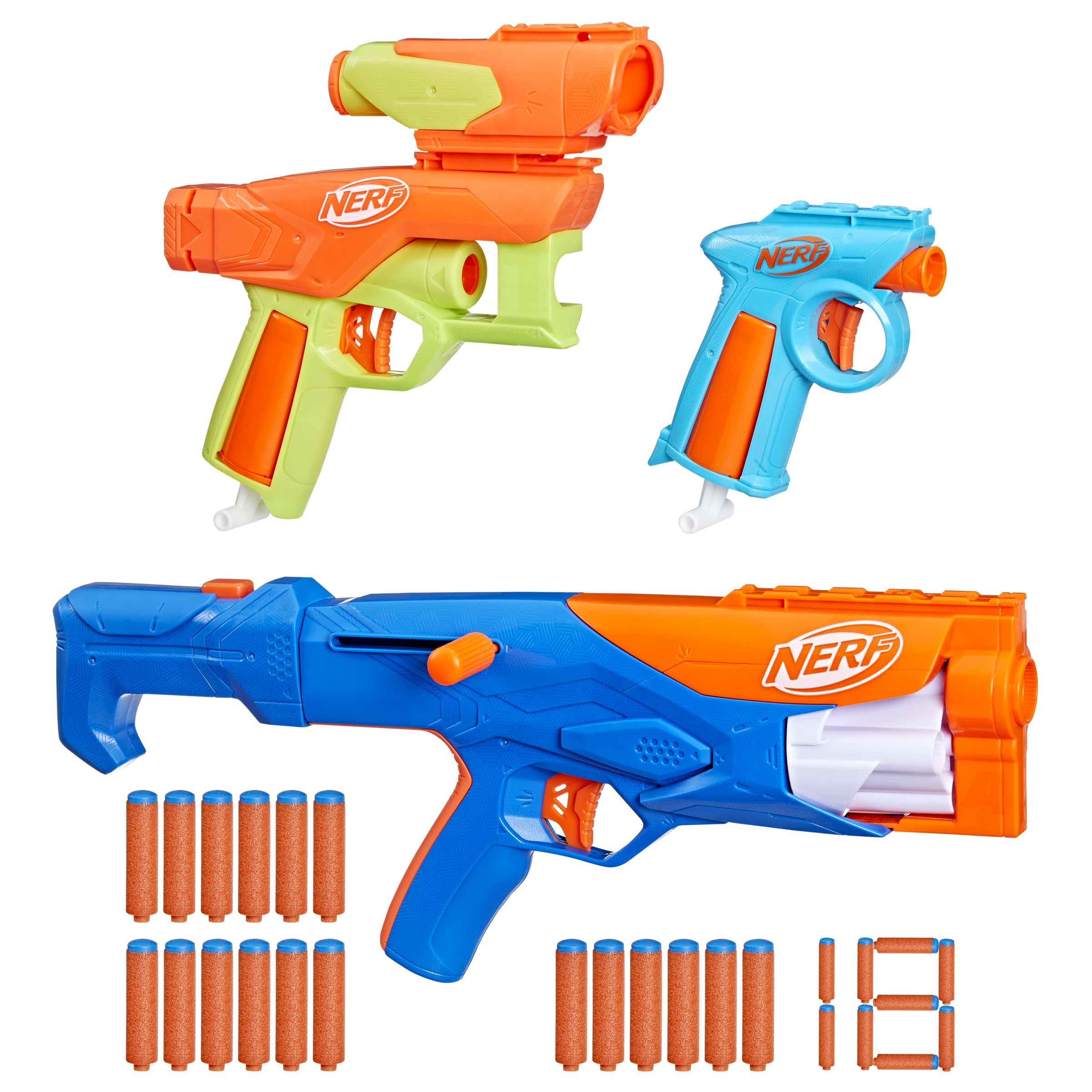 Nerf N Series Gear Up Pack, 3x Blasters, 18 Nerf N1 Darts