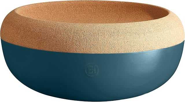 Emile Henry Ceramic Made in France Large Fruit & Vegetable Storage Pantry Bowl, 14.1 inch diameter, Blue Flame