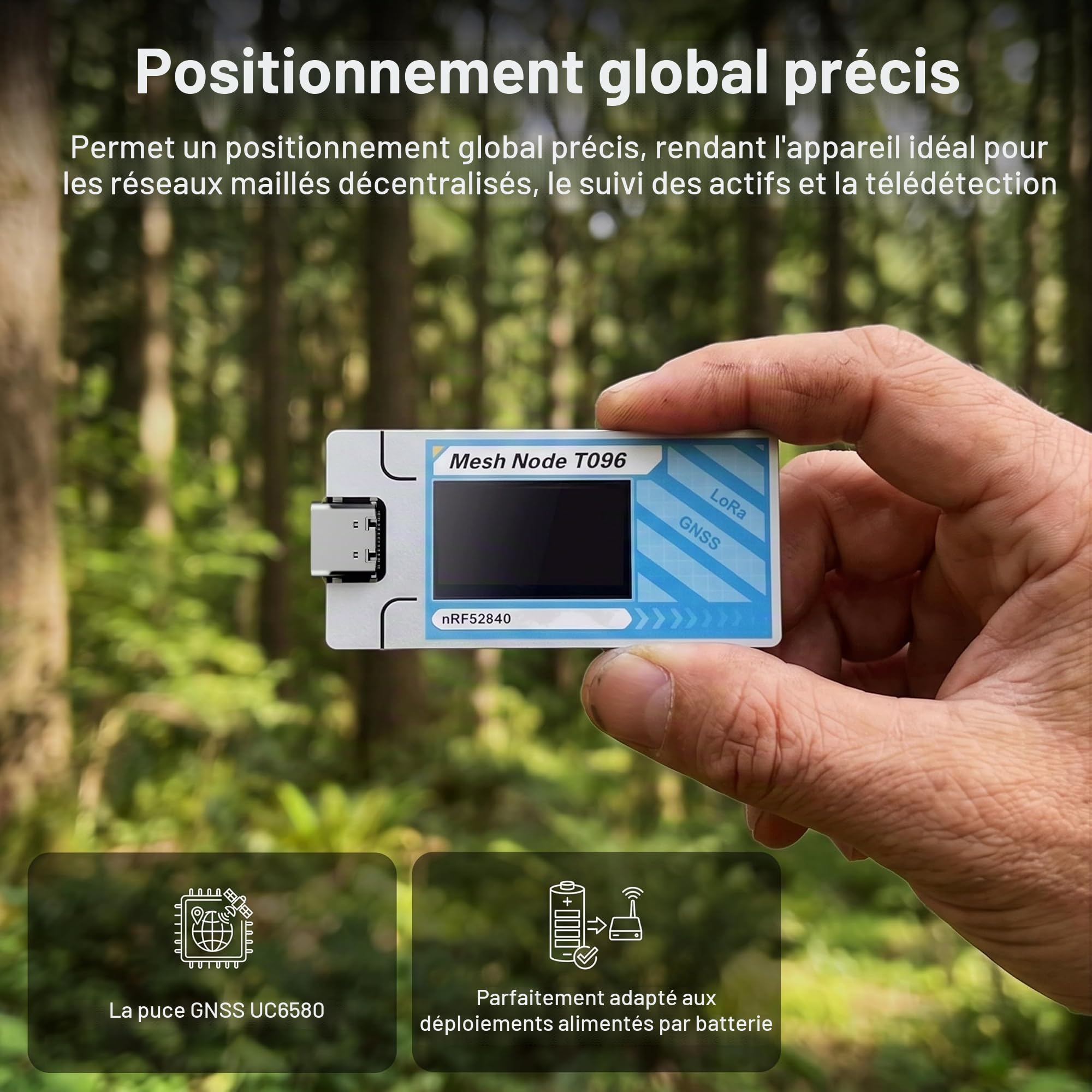 Heltec T096 Meshtastic Mesh Node, nRF52840 SX1262 LoRa Carte de développement GNSS double bande pour le suivi des actifs hors réseau, 13µA ultra faible consommation compatible avec Meshtastic