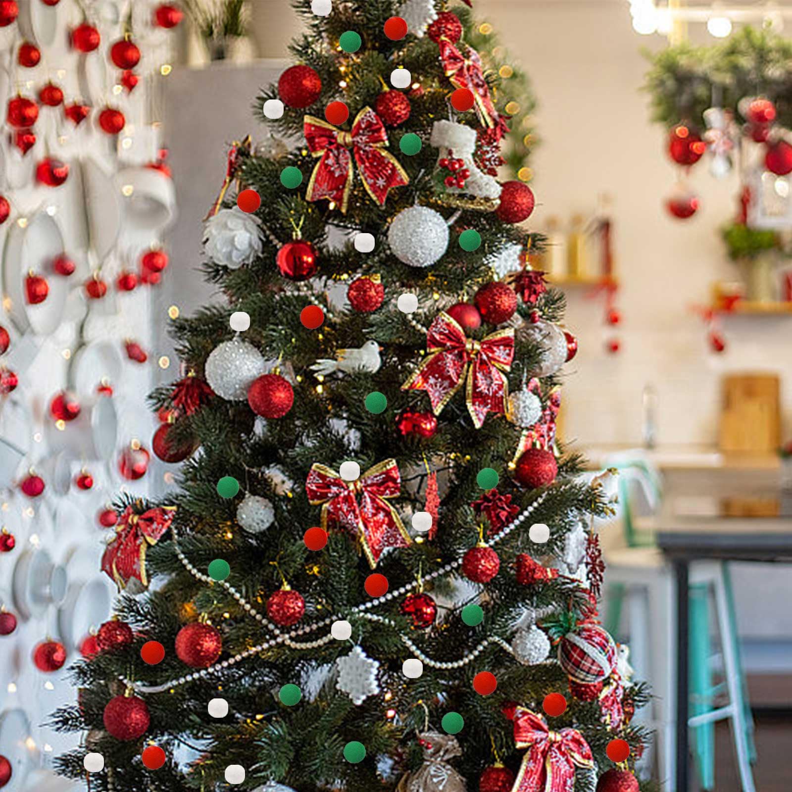 Lot de 1200 pompons de Noël en feutre rouge, vert, blanc pour couronne, décoration de Noël (1 cm