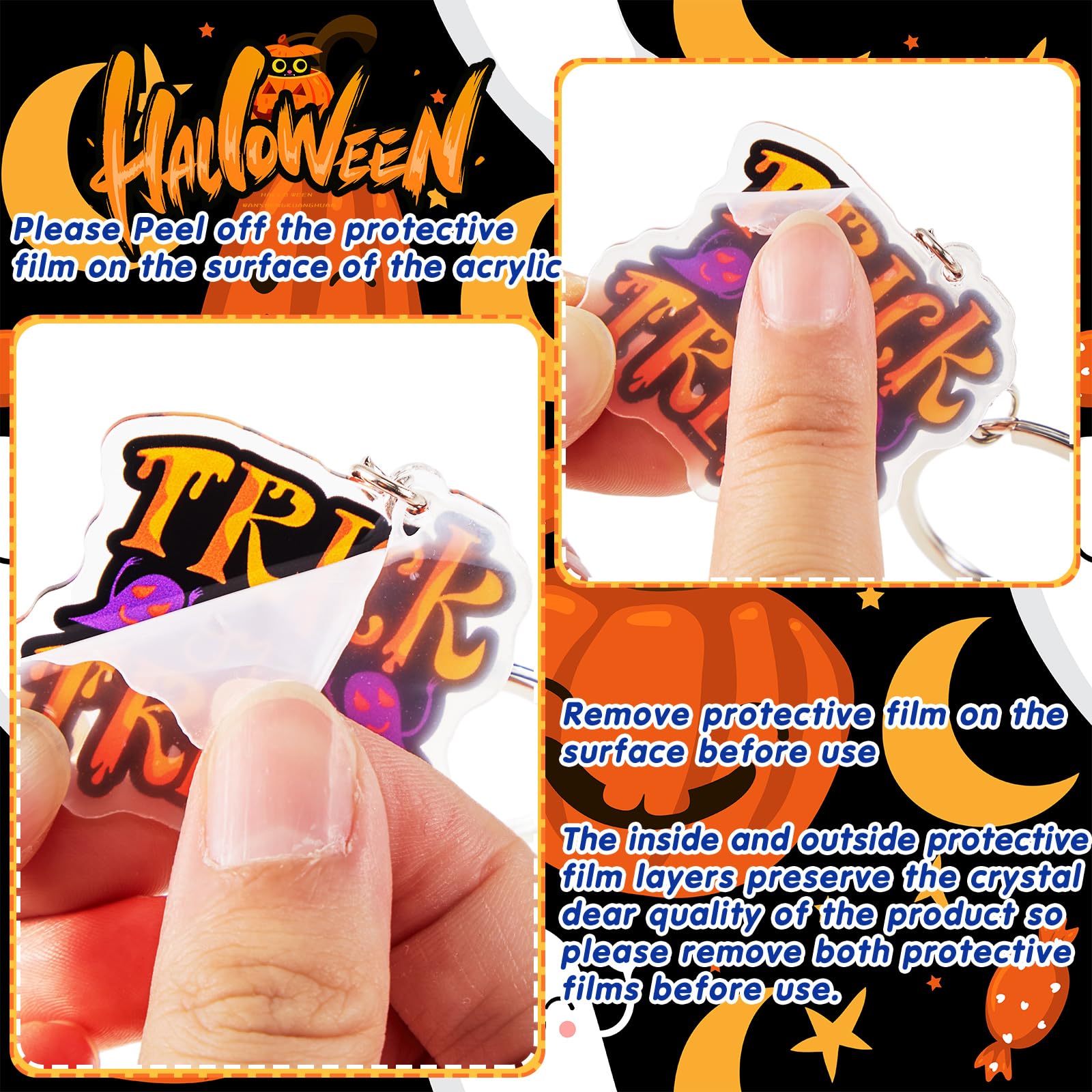Kigeli 60 llaveros de Halloween, accesorios de Halloween, llavero acrílico de Halloween a granel, llavero colgante para hombres y mujeres, llaveros y llaveros para Halloween, joyería de regalo,