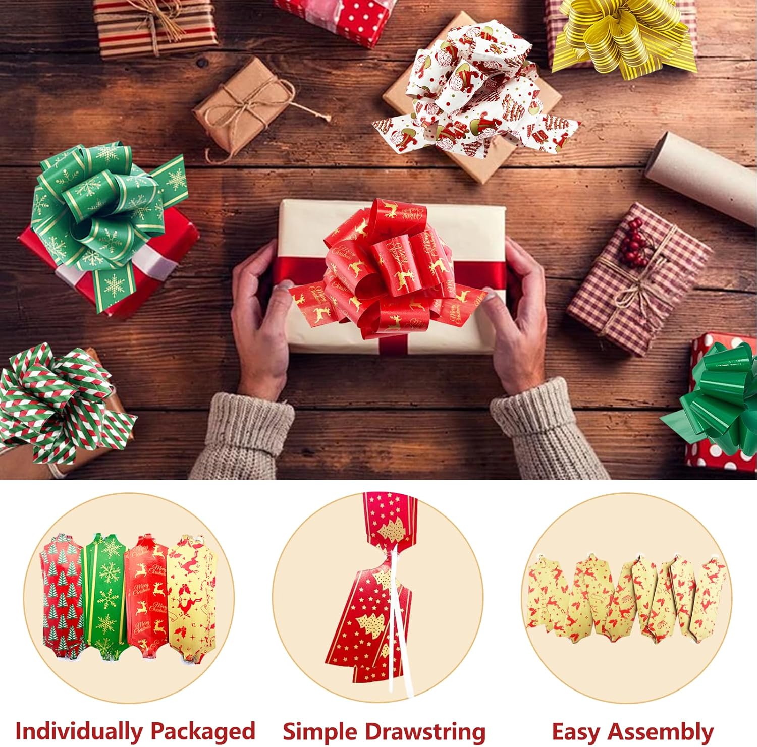 20PCS Christmas Bows Pull Bows Big Gift Wrap Accessory Ribbon Bow Colorful for Presents Gift Wrapping Baskets Christmas Holiday Party Birthday Wedding Decoration - Image 3