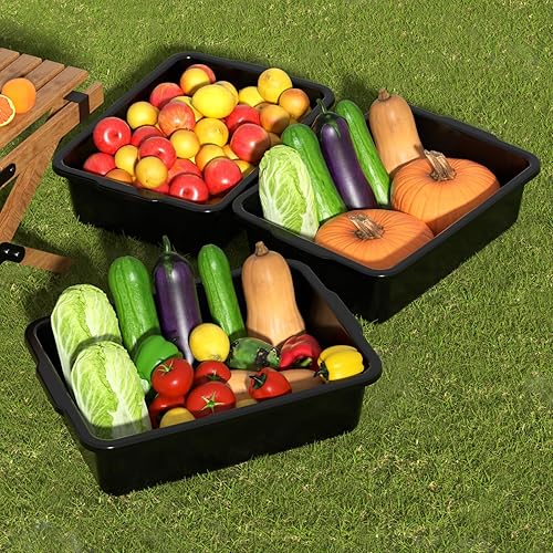 Miniatura 6 de 4 paquetes de cajas de autobús comerciales de plástico, 32 L tinas de autobús comerciales, color negro