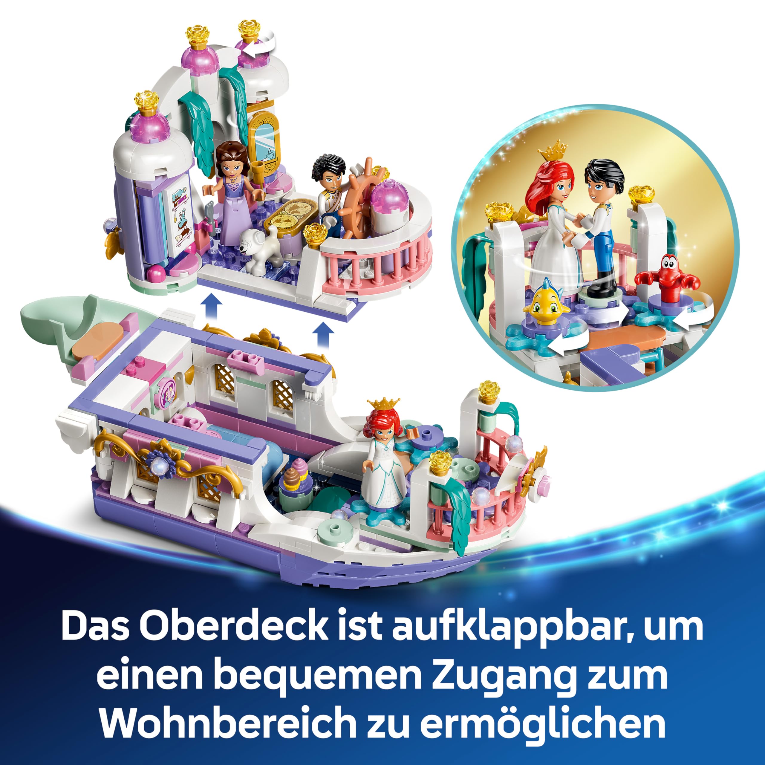 LEGO ǀ Disney Princess Arielles Königliches Hochzeitsboot - Arielle, die Meerjungfrau Set mit 7 Figuren inkl. Arielle und Vanessa - Zimmerdeko - Geschenk für Mädchen ab 6 Jahren und Fans 43299