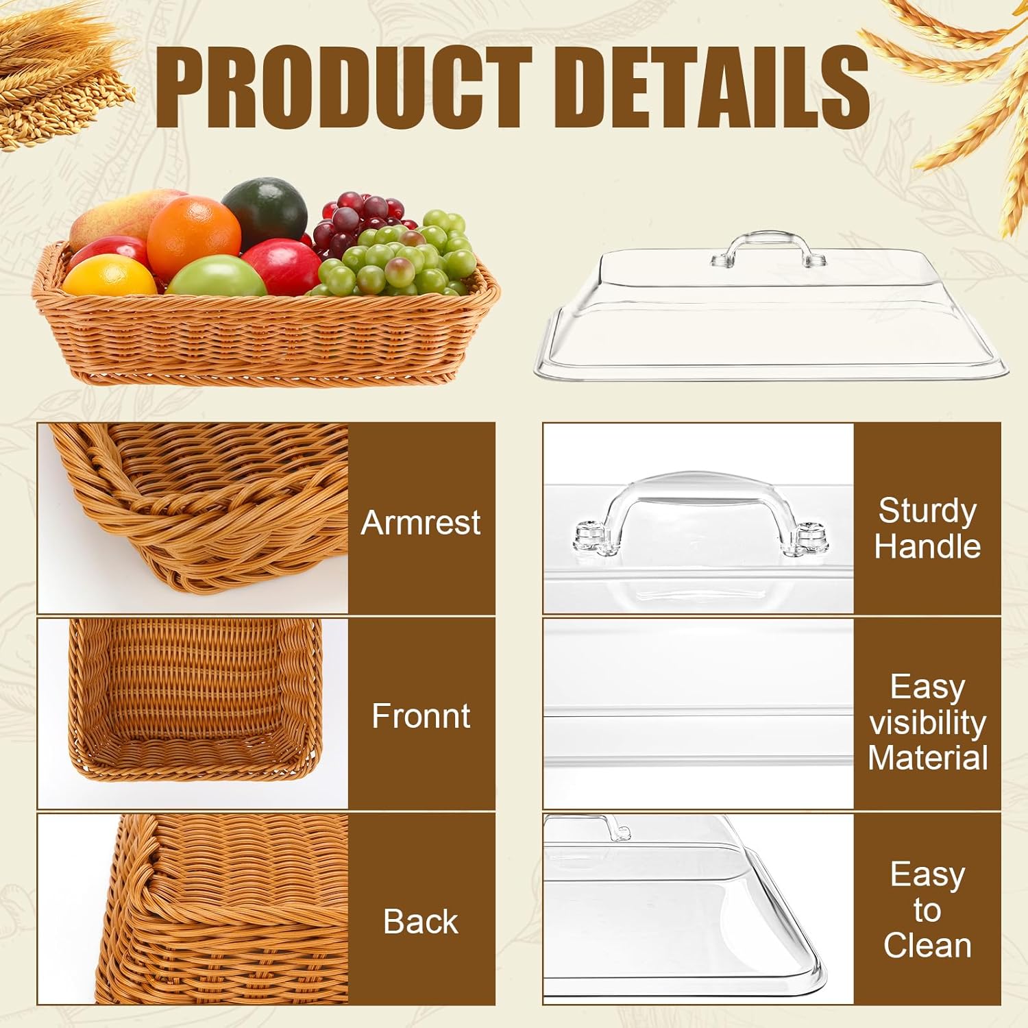 Mumufy 2 Packs Bread Baskets for Serving with Lid 14.17x10.24x2.56inch and 50 Pcs Food Blotting Sheets 11.81x15.75inch Imitation Rattan Bread Basket Fruit Food Storage Basket for Baker Gift Easter