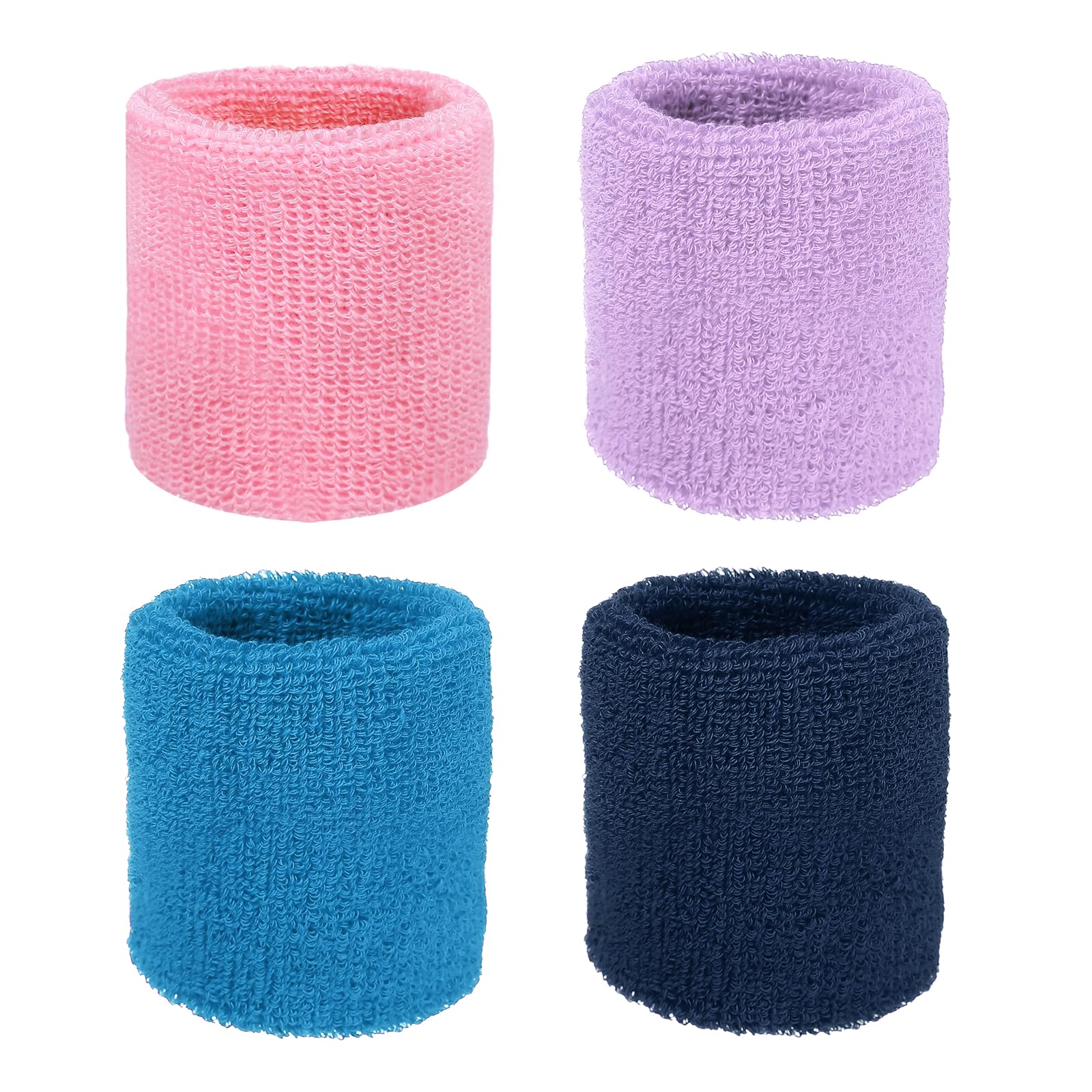YELARXI Wristbands Sweatbands, Wrist Bands for Sweat Sports Wristbands 3x3 in & 4 Pack & Lilac/Pink/Navy Blue/Blue-Fitting for (Tennis/Basketball/Football/Running/Working Out/Men & Women)