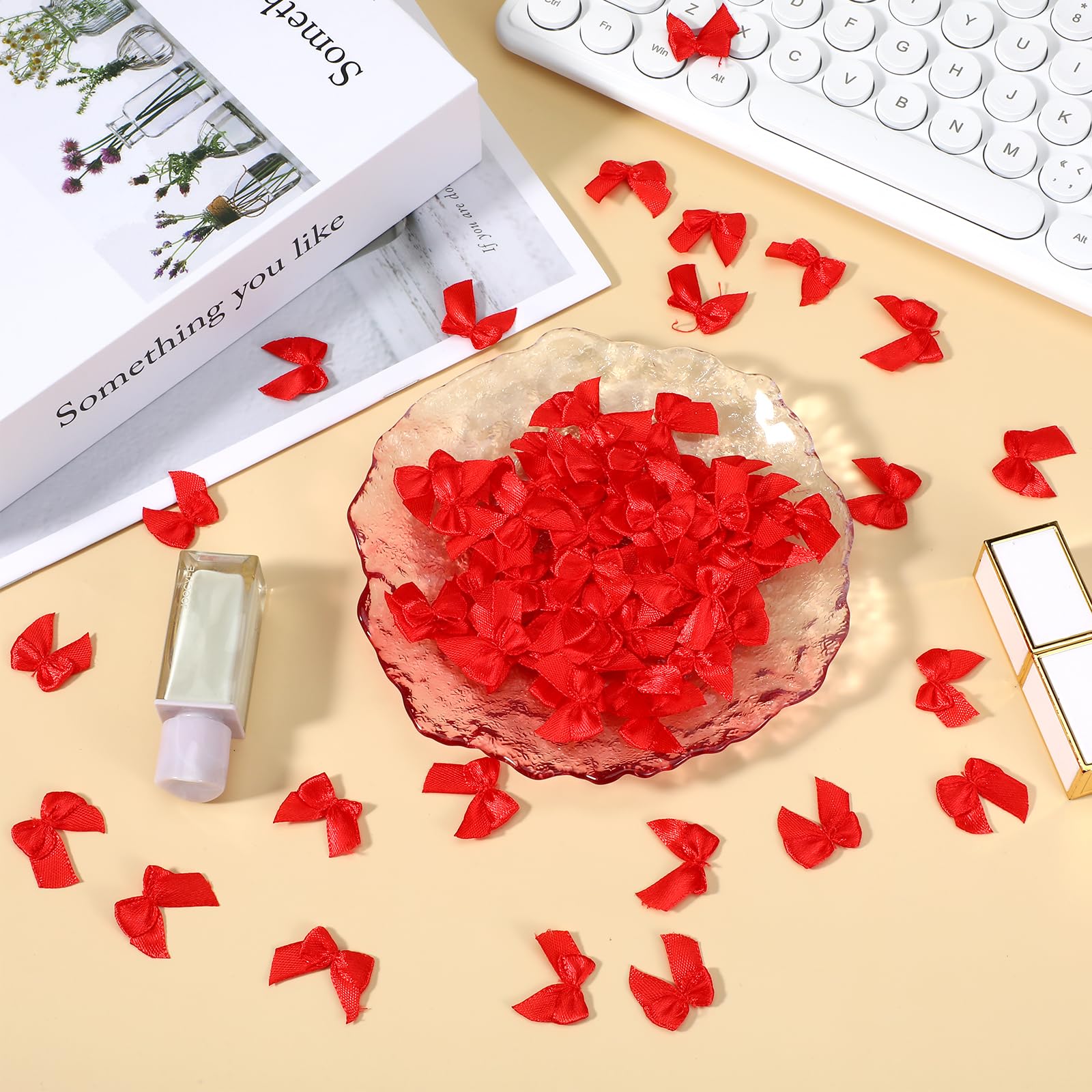 100 mini nastri di raso, 4 x 4 cm, piccoli fiocchi decorativi per