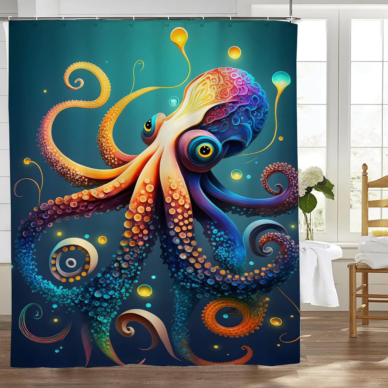 Amazon.com: Fuzawet Funny Octopus Shower Curtain Colorful Ocean Octopus ...