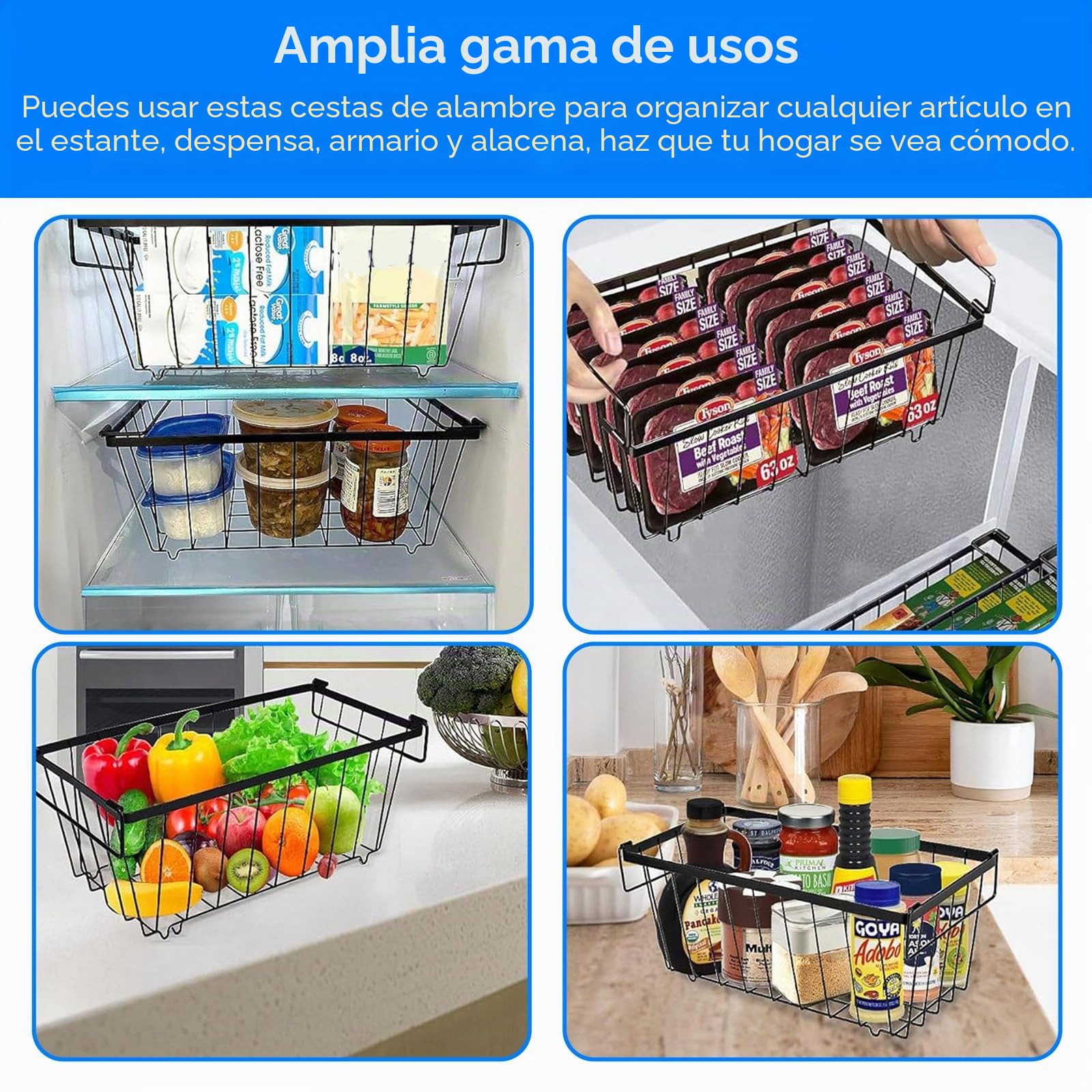 Juego de 6 bandejas organizadoras de congelador, cestas de congelador con asa plegable, contenedores de almacenamiento apilables para congeladores, cesta de fácil organización, almacena
