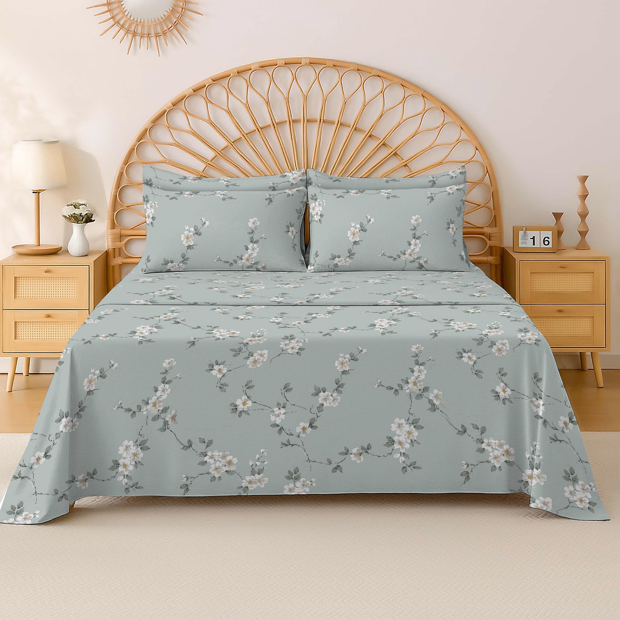 Cotton Comfort Bedding 100% Egyptian Cotton 400 Thread Count Printed Floral Flat Sheet – Soft, Breathable Bedding for Comfortable Sleep – Single, Small Double, Double & King Sizes