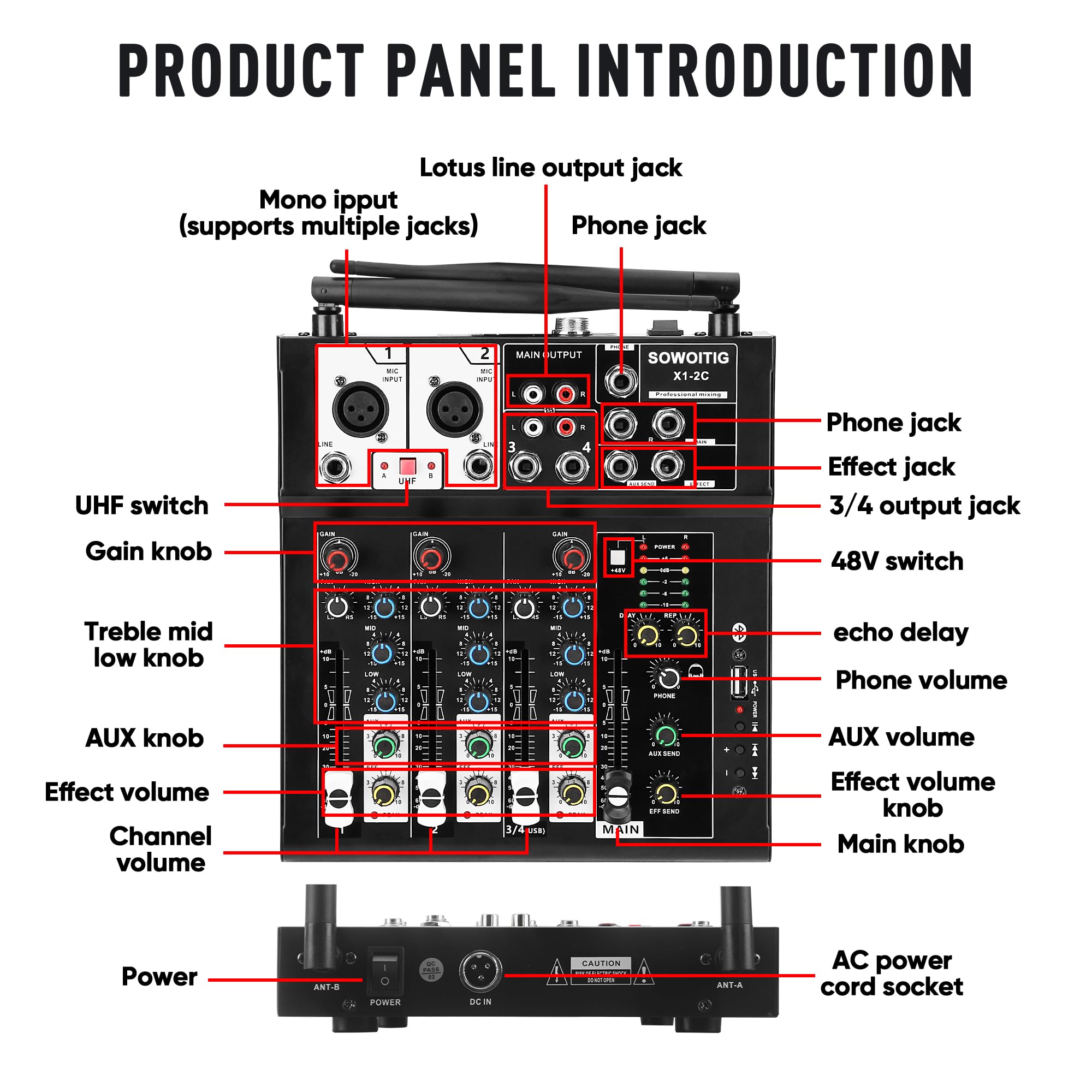 Audio Sound Mixer Board 4 Canali Compatibile Bluetooth Professionale Portatile DJ Digitale Console di Mixing con Microfono Senza Fili Schede di Mixing Per Studio Recording