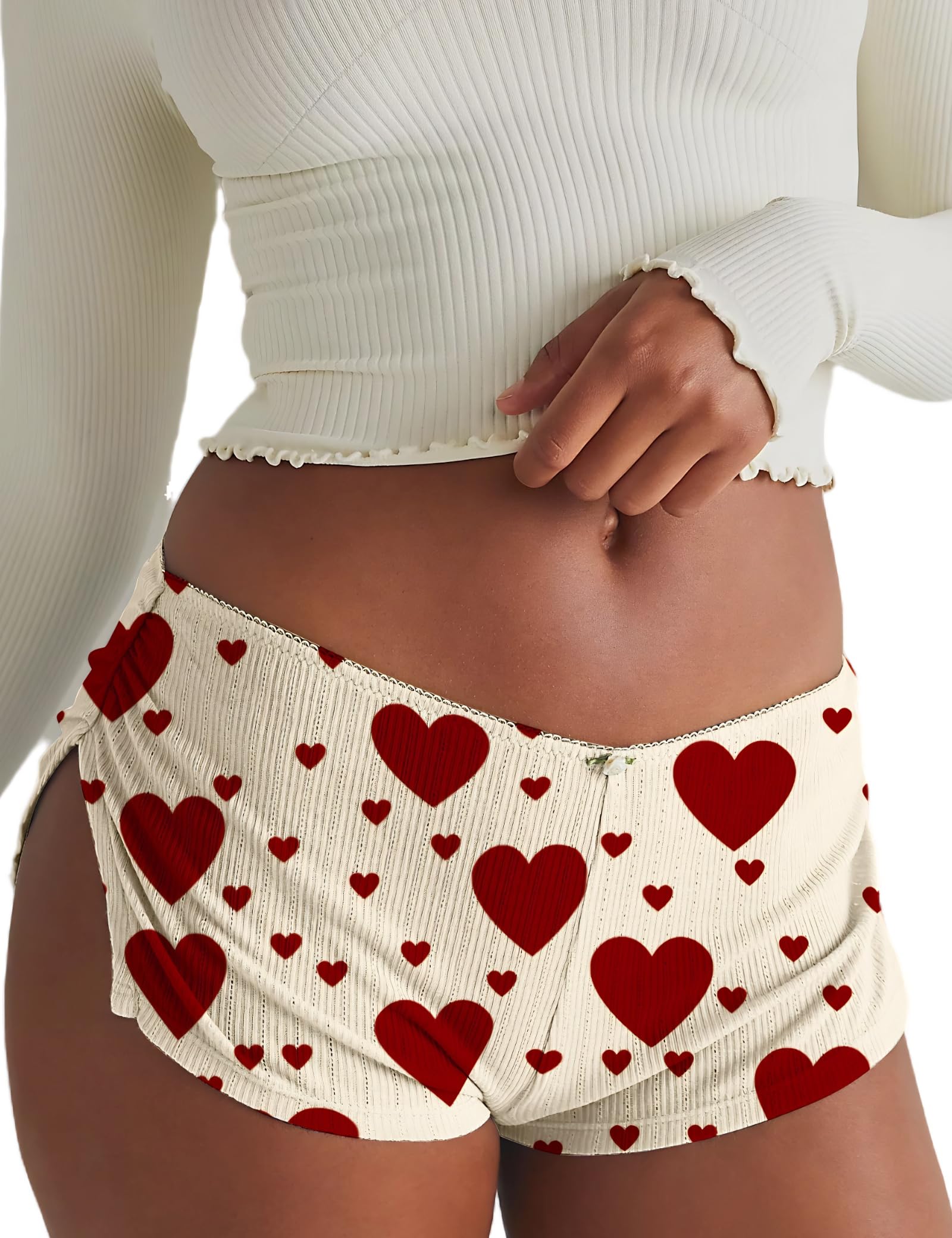 FaroDor Cute Micro Pajamas Shorts for Women Low Rise Side Slit Ruched Lounge Shorts Pj Bottoms
