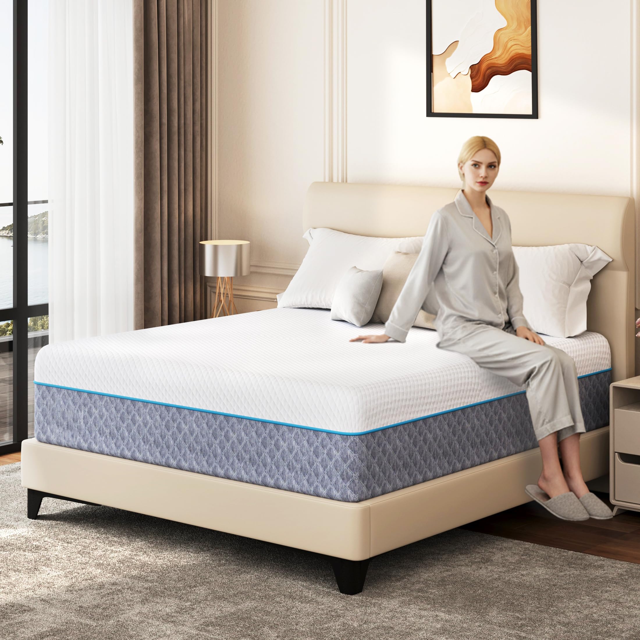 EGOHOME 14 Inch Twin Mattress in a Box, Gel Memory Foam Mattress with Cooling Cover, Medium Firm for Pressure Relief & Comfort, Foam Made in USA,