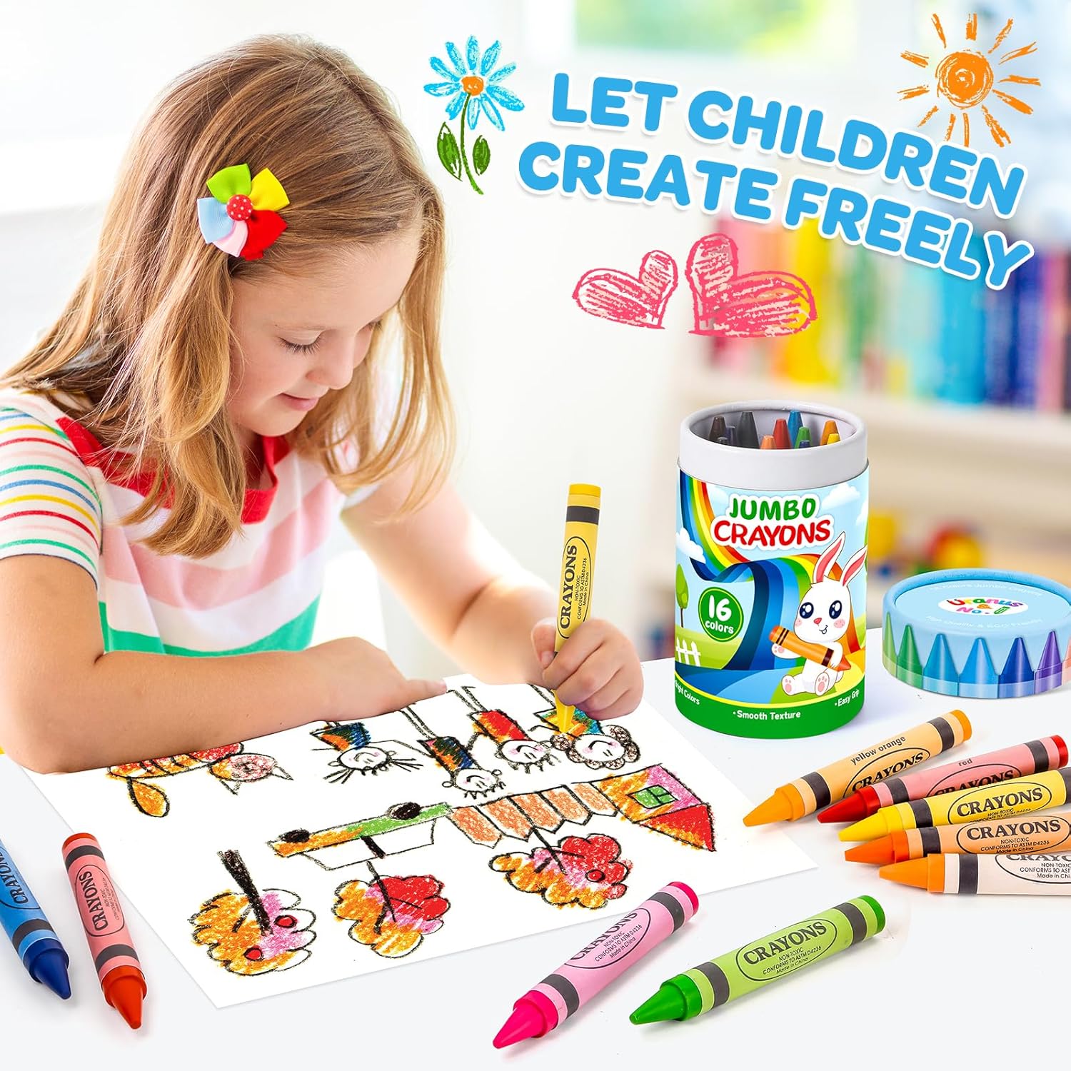 16 Colors Jumbo Crayons for Toddlers 1-3, Non Toxic Large Crayon for kids ages 2-4, Birthday Gifts for Toddler Boy Girl 3-5, Easy to Hold Washable Big Crayons for Preschool Kindergarten Art Supplies