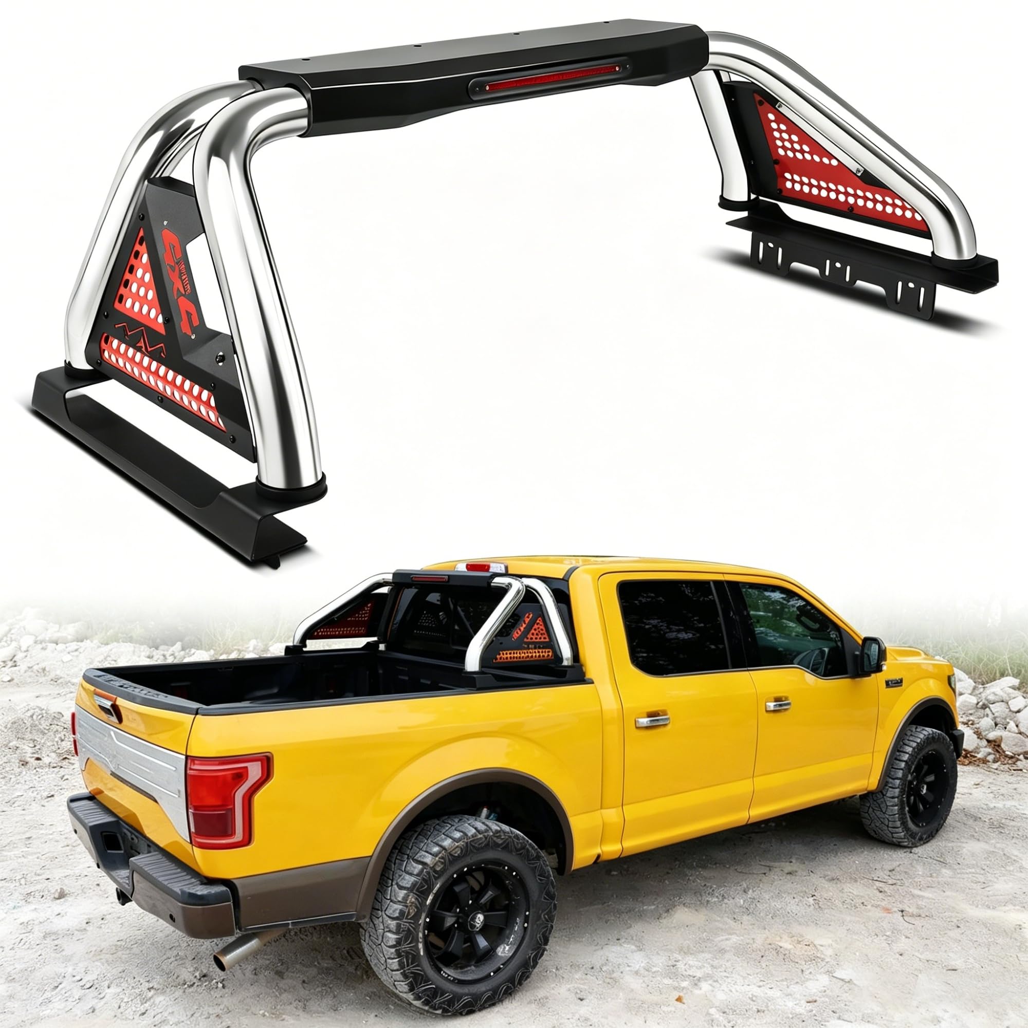 MONOKING Roll Bar for Mid-Size Truck with Brake Light, Stainless Steel Rack Sport Bar for Tonneau Cover for 2007-2026 Tacoma Gladiator Colorado Ranger Canyon Frontier Dakota, DIY Color Chase Rack
