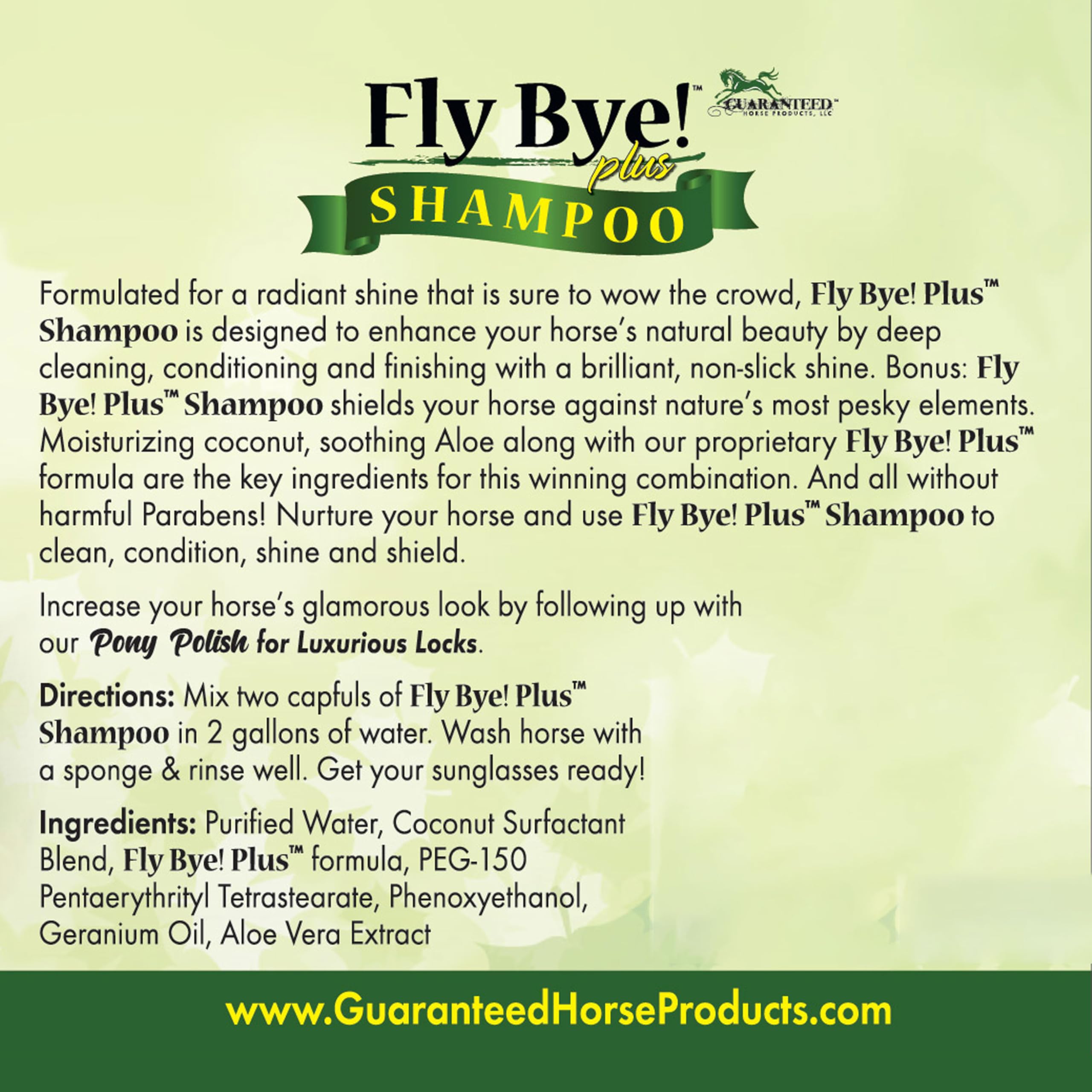 Guaranteed Horse Products, LLC Fly Bye! Plus Shampoo, Moisture, Condition, Clean, Repel Insects, for Horses, Dogs, Sheep, Goats, 32oz - image 3