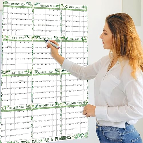Miniatura 3 de Calendario de pared anual 2024, calendario de borrado en seco para pared, calendario de pared verde 2024, calendario de pared borrable con hojas